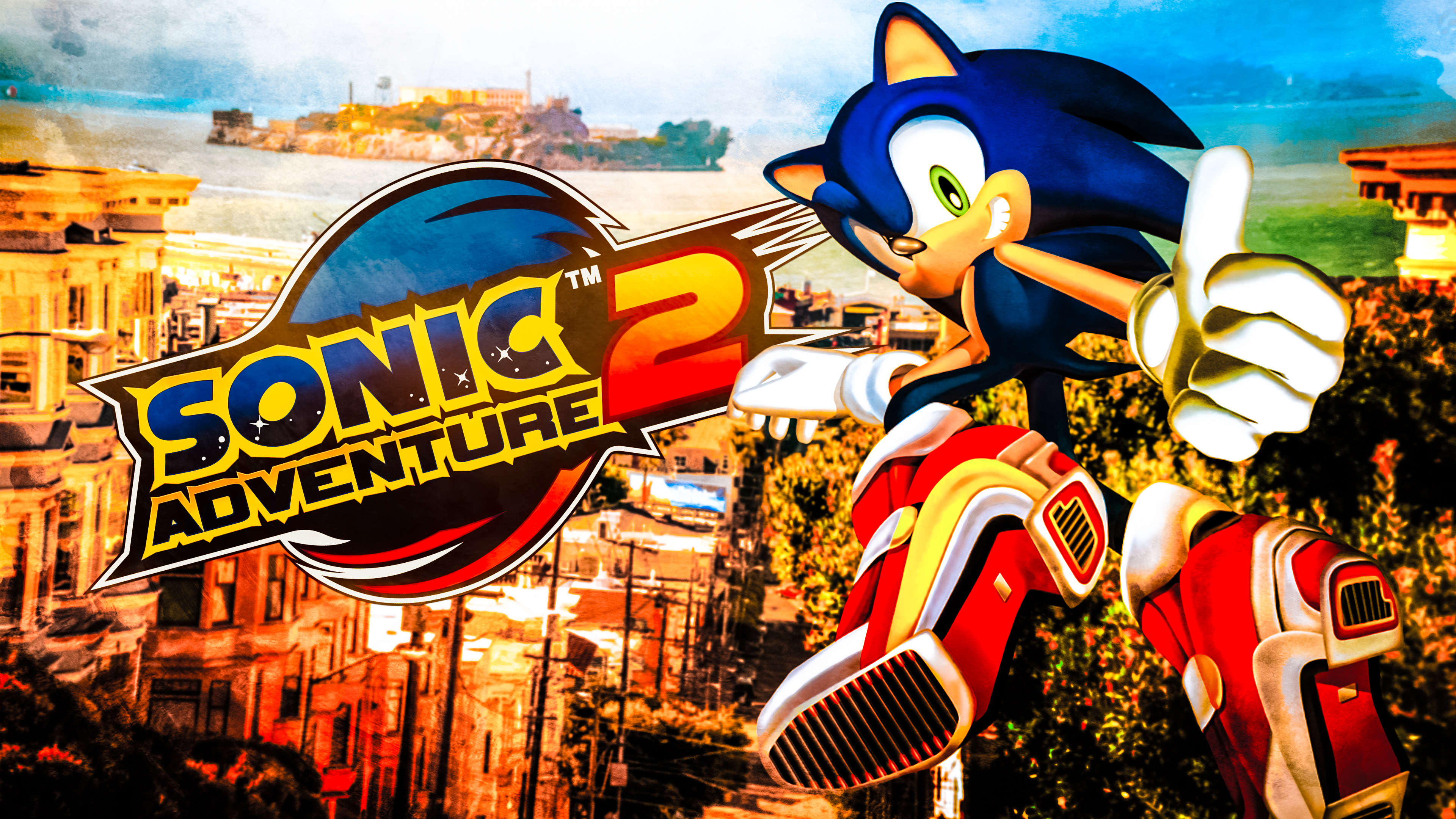 Sonic the Hedgehog, Sonic Adventure 2 logo, San Francisco streetscape, 4K Desktop wallpaper