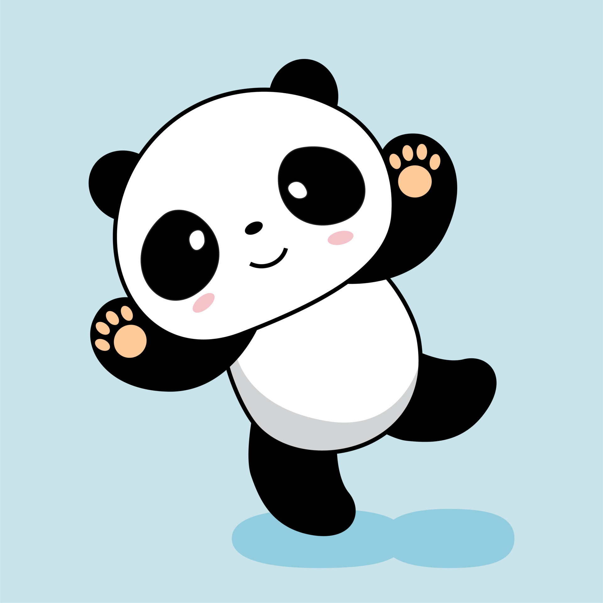 Dancing cartoon panda, Kawaii animal illustration, Light blue background, HD Phone wallpaper