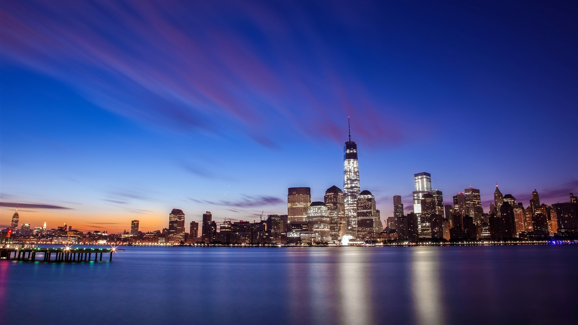 New York City, Skyscrapers, Night skyline, Travels, 1920x1080 Full HD Desktop