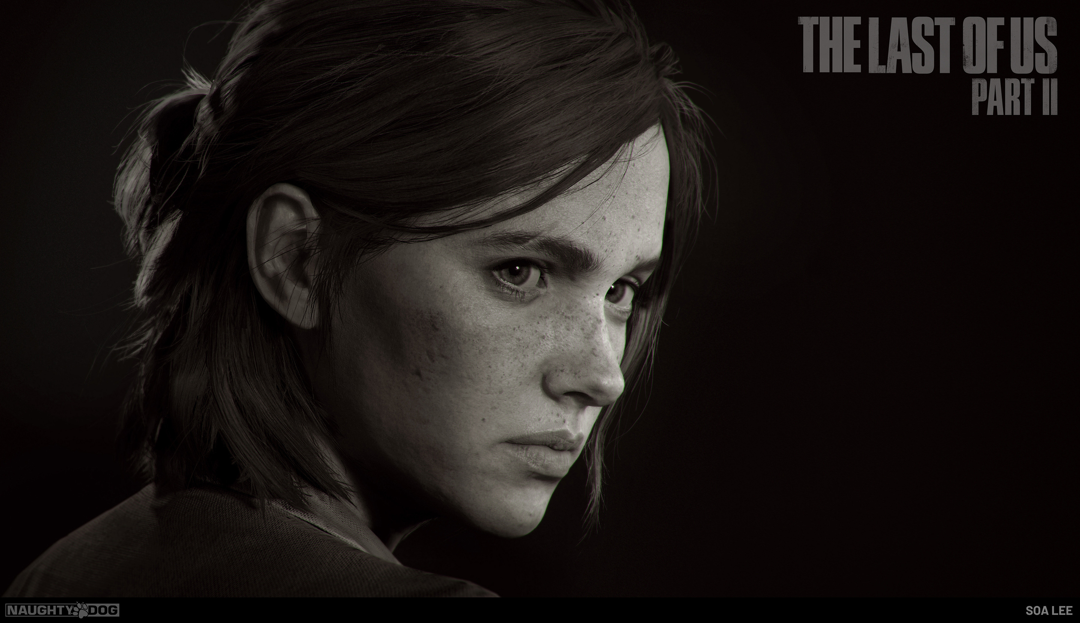 Ellie Williams, THE LAST OF US PART II, monochrome close-up portrait, HD Desktop wallpaper