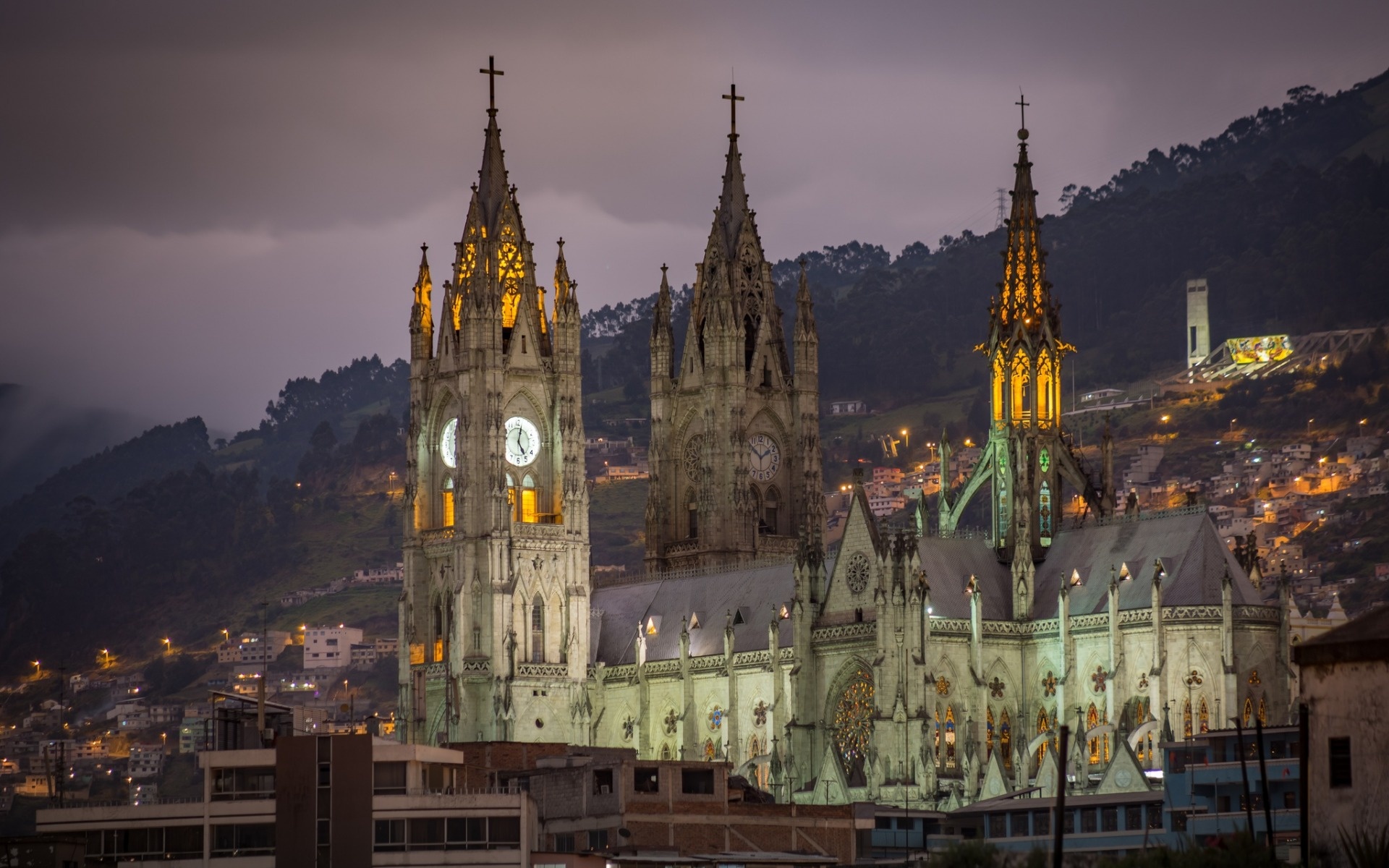 Ecuador basilika Quito, Evening chapel, Roman Catholic church, Monitor images, 1920x1200 HD Desktop