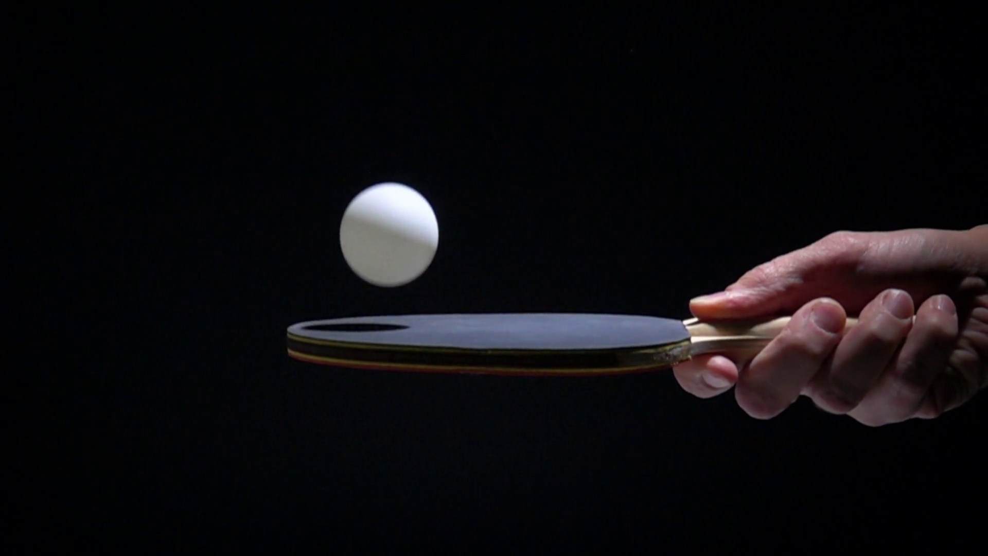 Hand holding racket, Bouncing ping, Darkness, 1920x1080 Full HD Desktop