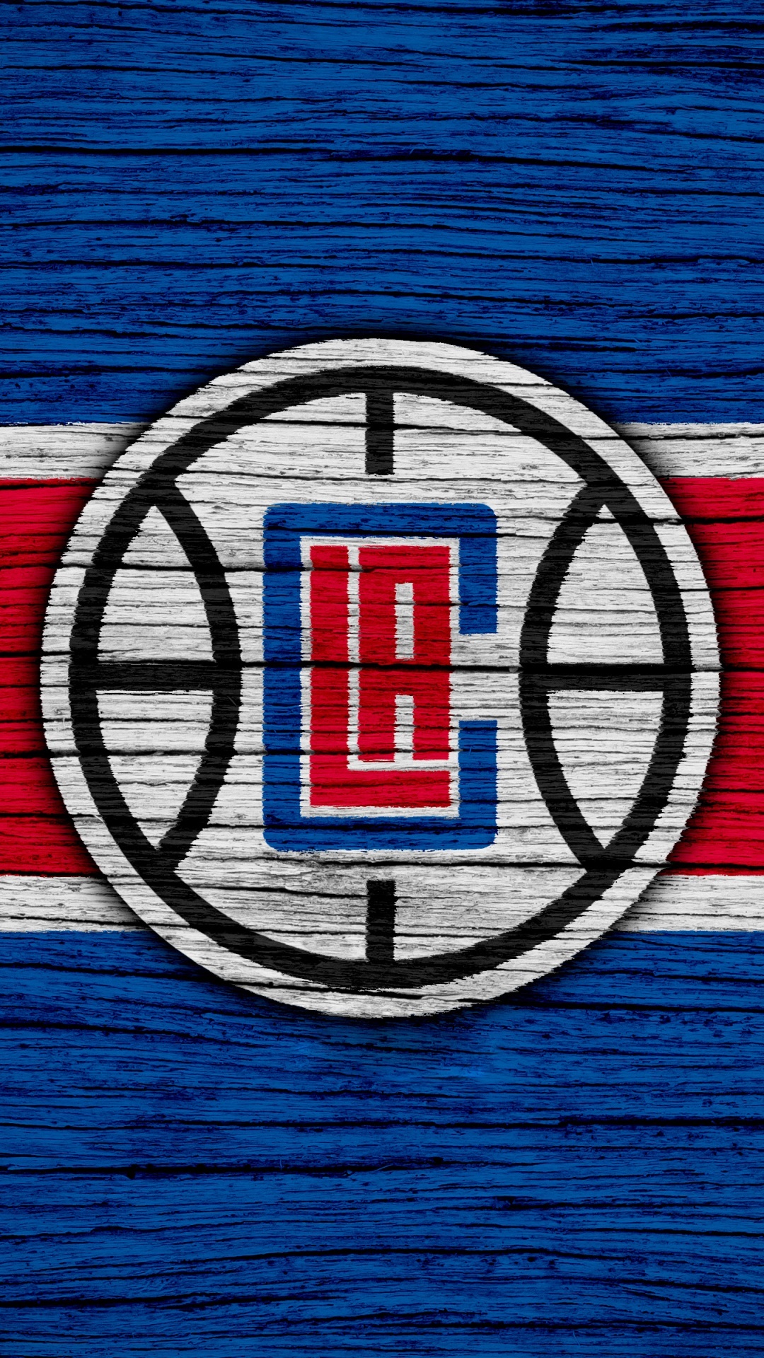 Los Angeles Clippers circle logo, LA monogram basketball emblem, Blue red painted planks, Full HD Phone wallpaper