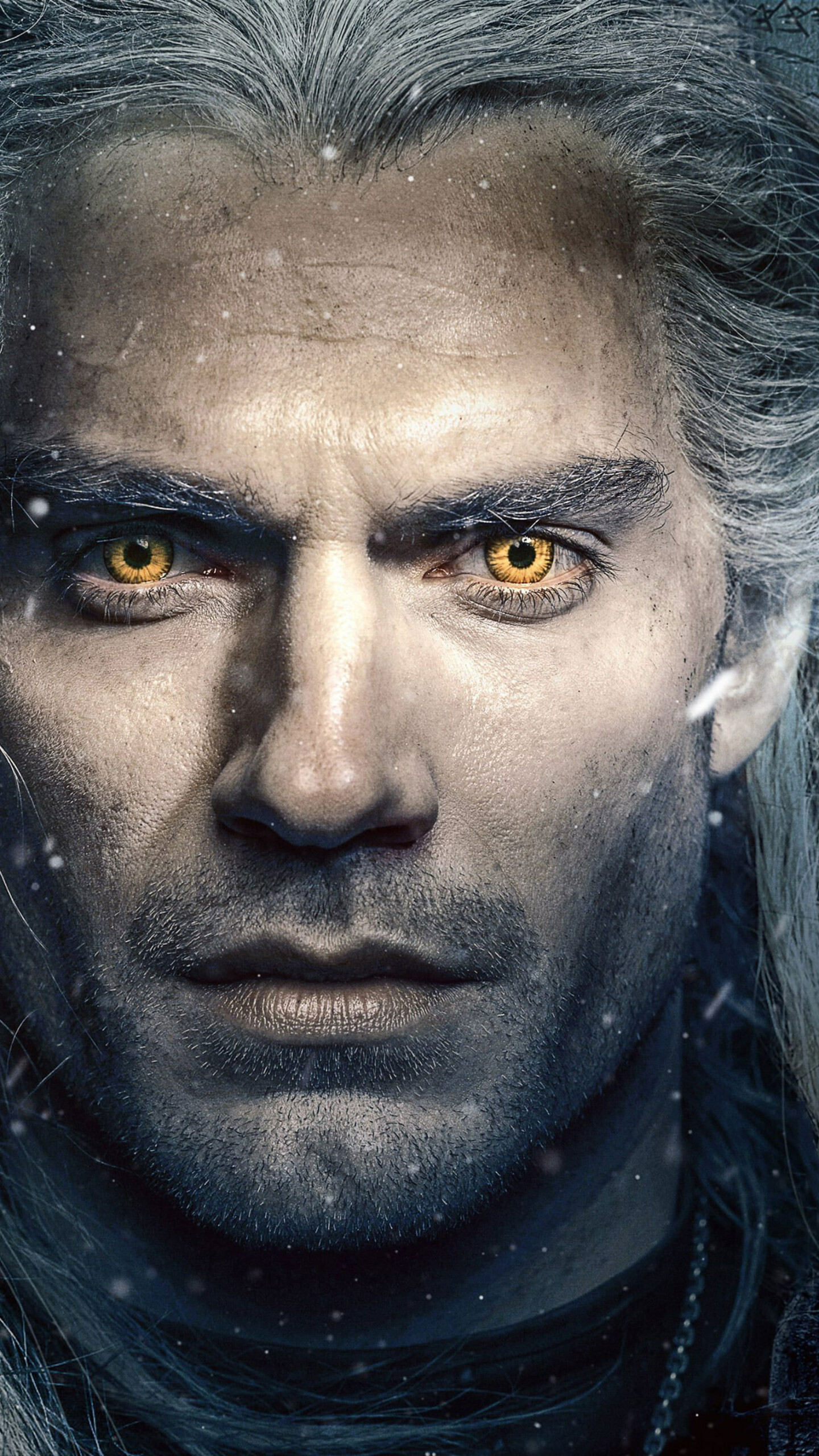 The Witcher wallpaper, Netflix TV series, Henry Cavill, Fiery orange eyes, 1440x2560 HD Phone