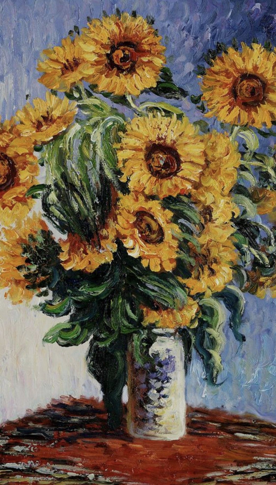 Bouquet of Sunflowers, sunflowers in ceramic vase, impressionist oil still life, HD Phone wallpaper