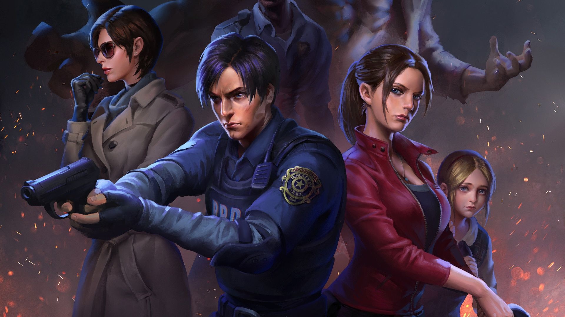 Leon S. Kennedy, Claire Redfield, Ada Wong, Sherry Birkin, Resident Evil 2, Full HD Desktop wallpaper