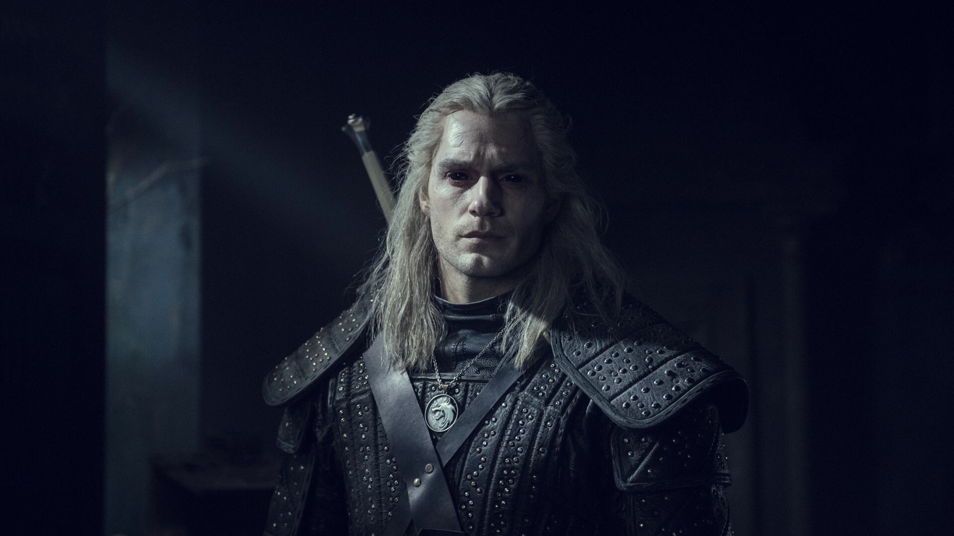 Geralt of Rivia, Henry Cavill, Witcher TV show, Dark fantasy backdrop, 1920x1080 Full HD Desktop
