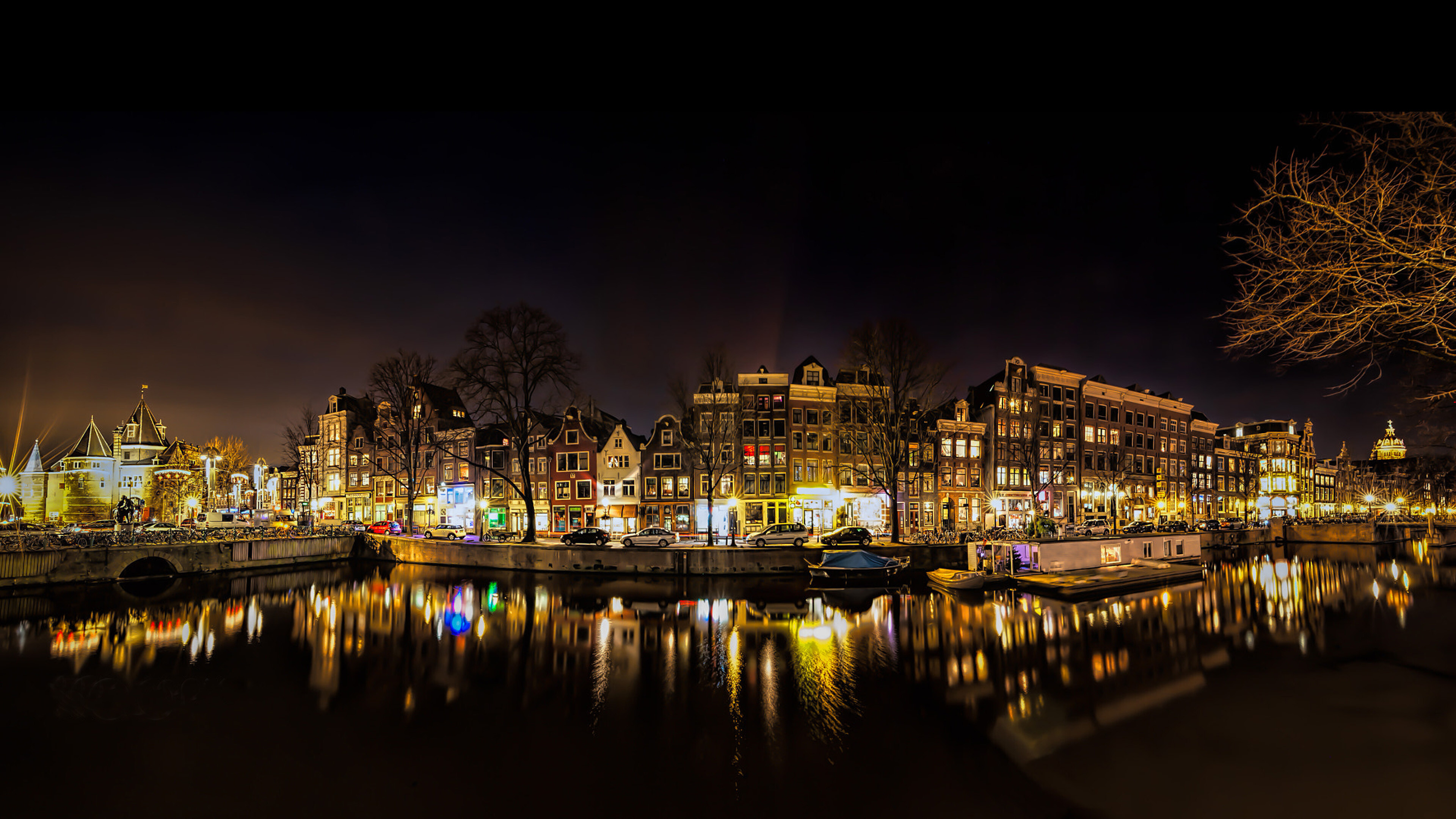 Amsterdam canal night, Amstel River, Europe wallpaper, Ultra HD, 3840x2160 4K Desktop