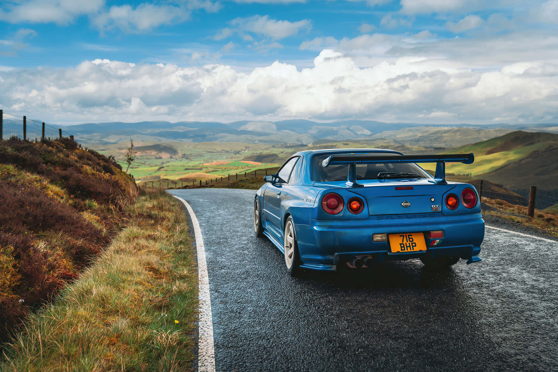 Nissan Skyline GT-R R34, 716 BHP, wet mountain road, HD Desktop wallpaper