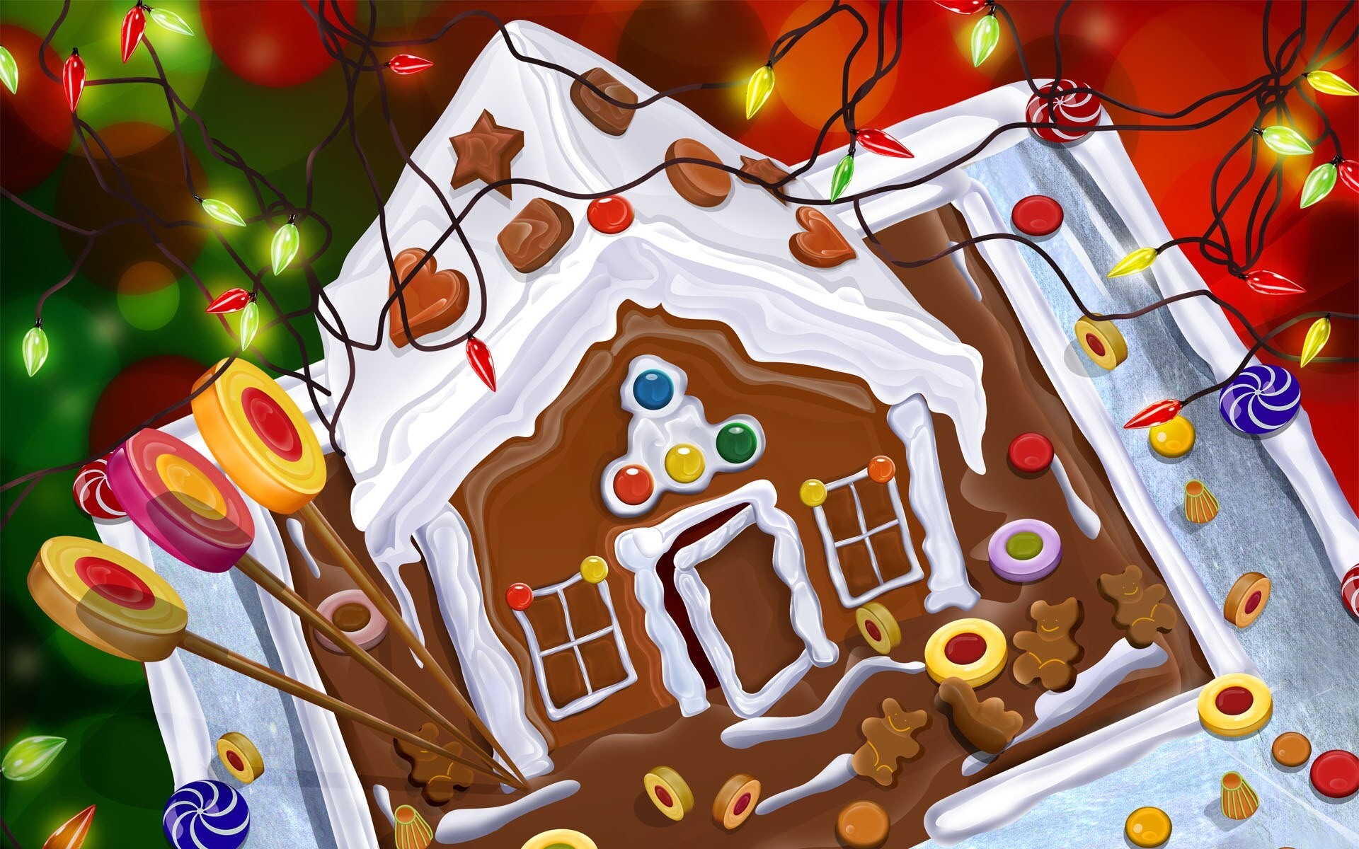 Christmas lights, Gingerbread House Wallpaper, 1920x1200 HD Desktop