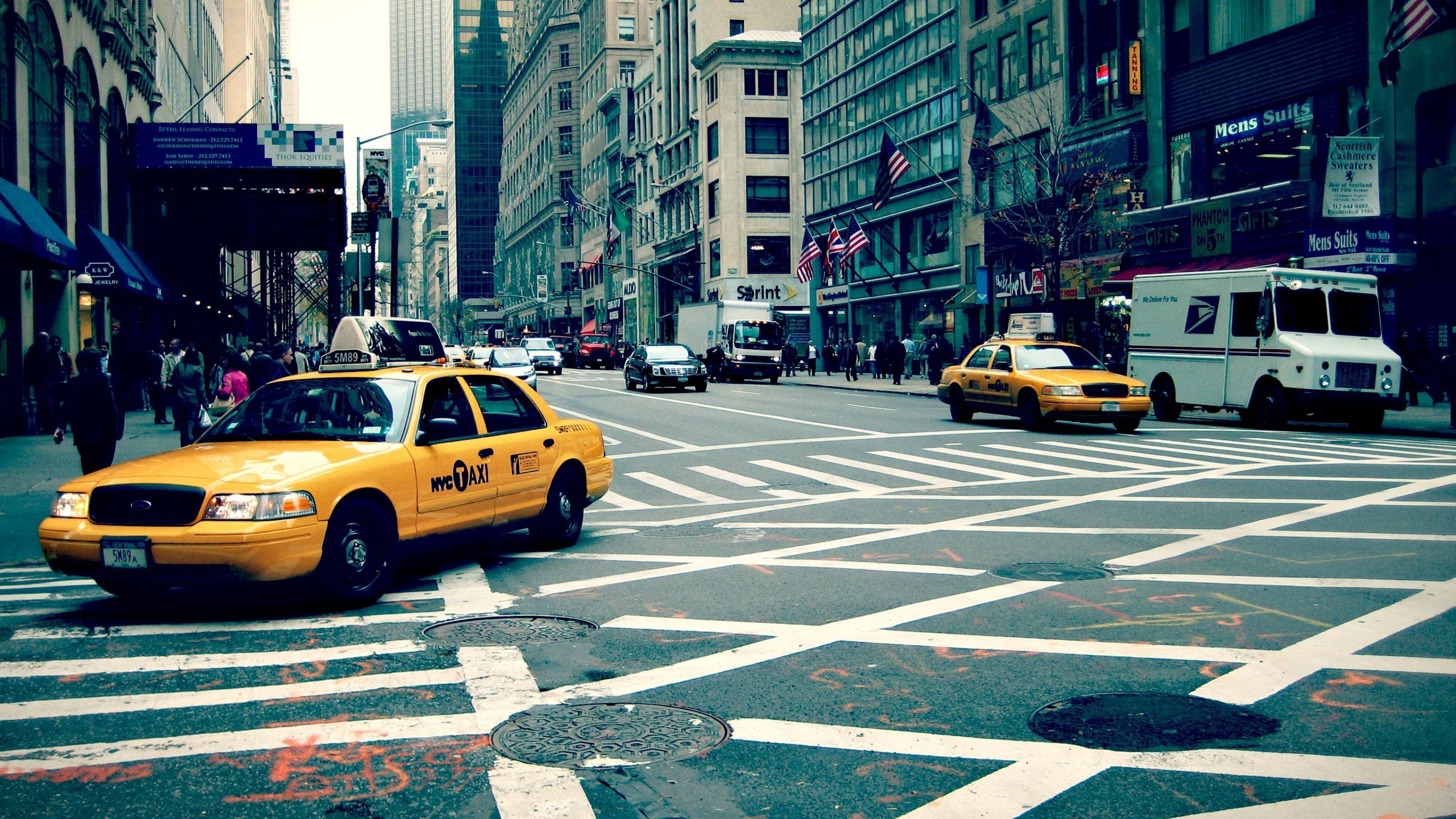 New York taxi, Cityscape backdrop, Vibrant backgrounds, Urban transportation, 3840x2160 4K Desktop