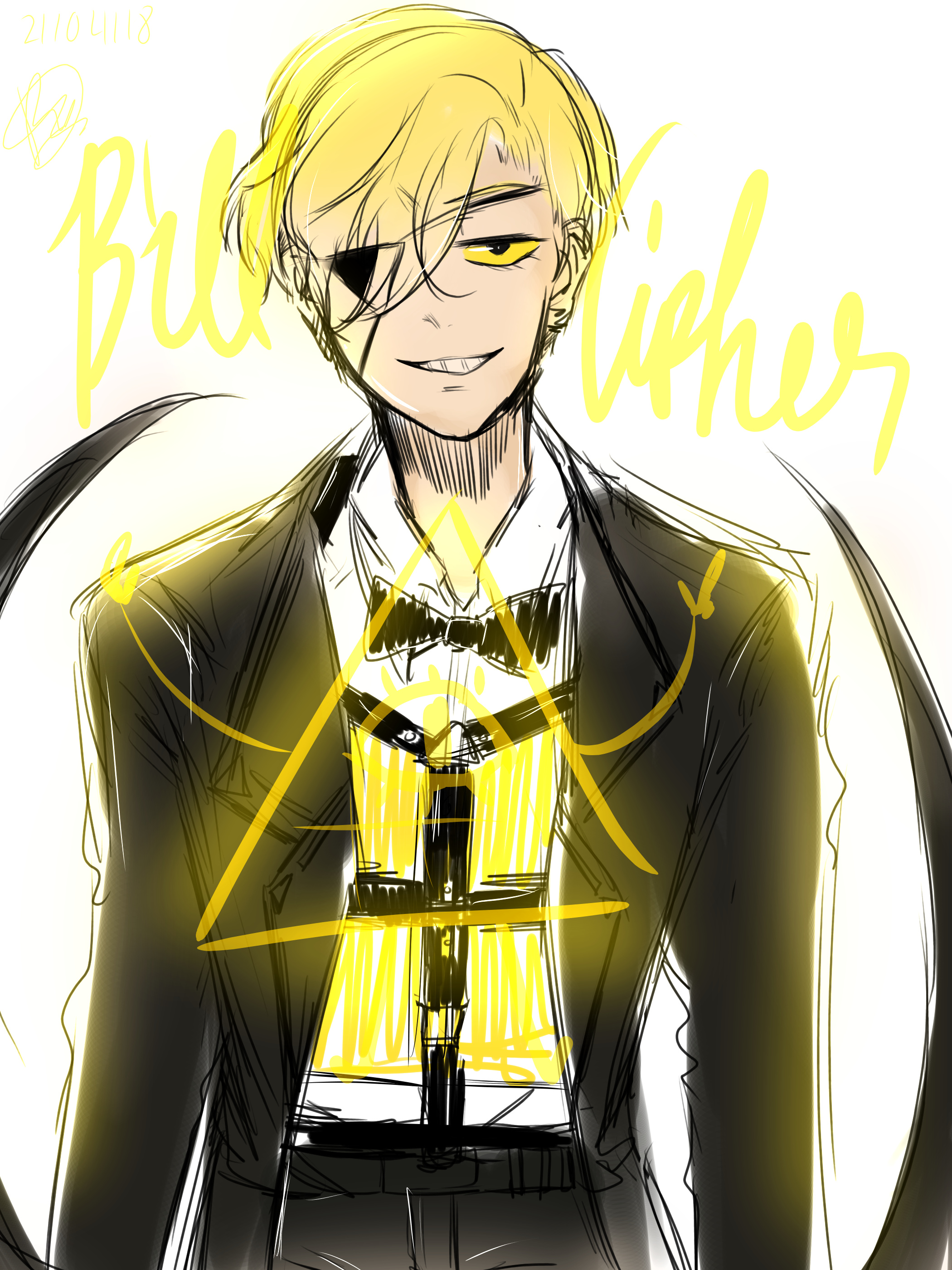 Human Bill Cipher, Nichairo illustrations, Street art, Animated character, 2100x2800 HD Phone