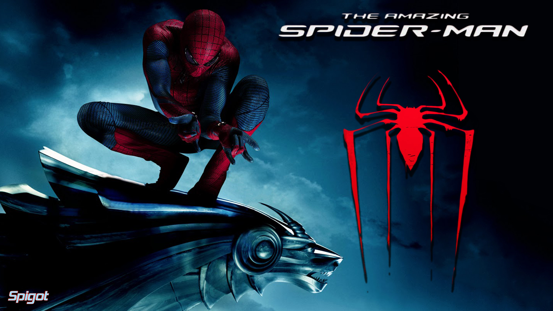 Andrew Garfield Spider-Man, Chrysler Building eagle gargoyle, THE AMAZING SPIDER-MAN text, Full HD Desktop wallpaper