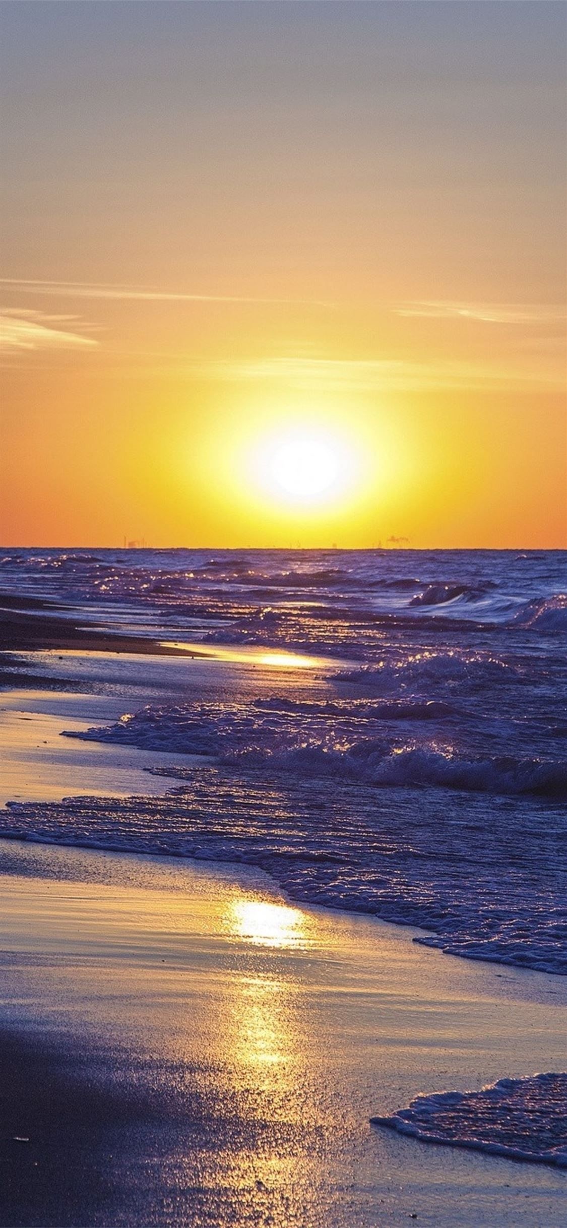 Setting sun over ocean, Foaming ocean surf, Wet sand reflection, HD Phone wallpaper