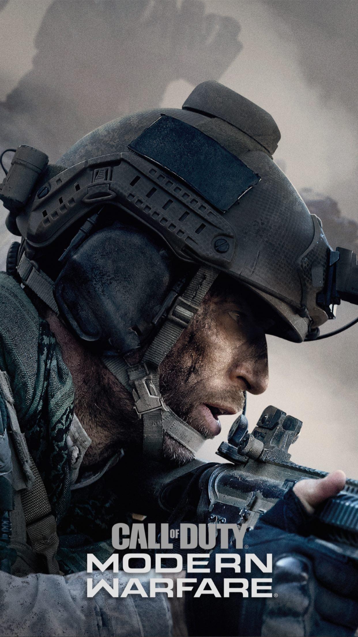 Call of Duty: Modern Warfare logo, Tactical combat helmet with headset, Military soldier aiming assault rifle, HD Phone wallpaper