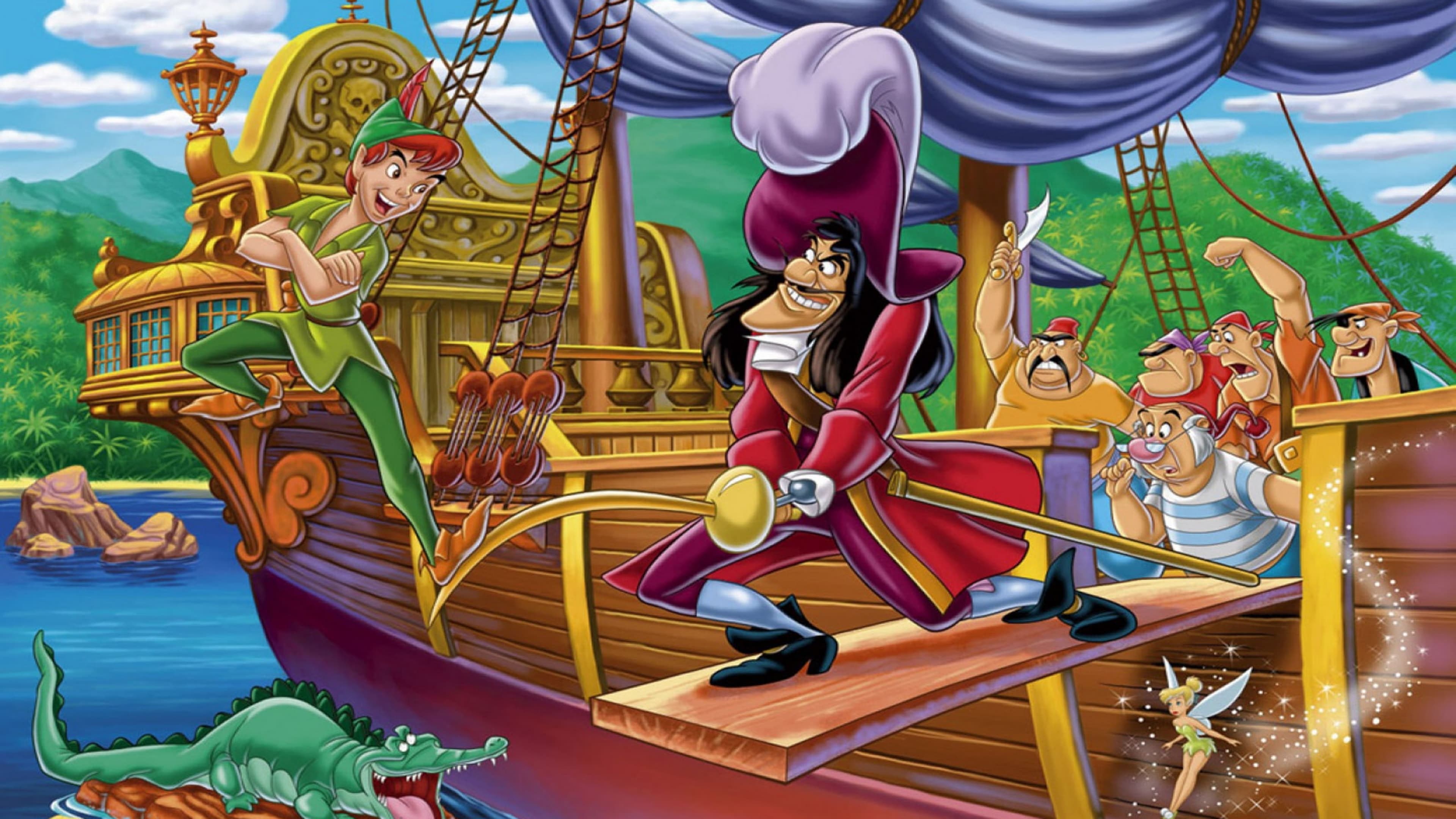 Captain Hook, Peter Pan, Tick-Tock the Crocodile, Tinker Bell, Mr. Smee, 4K Desktop wallpaper