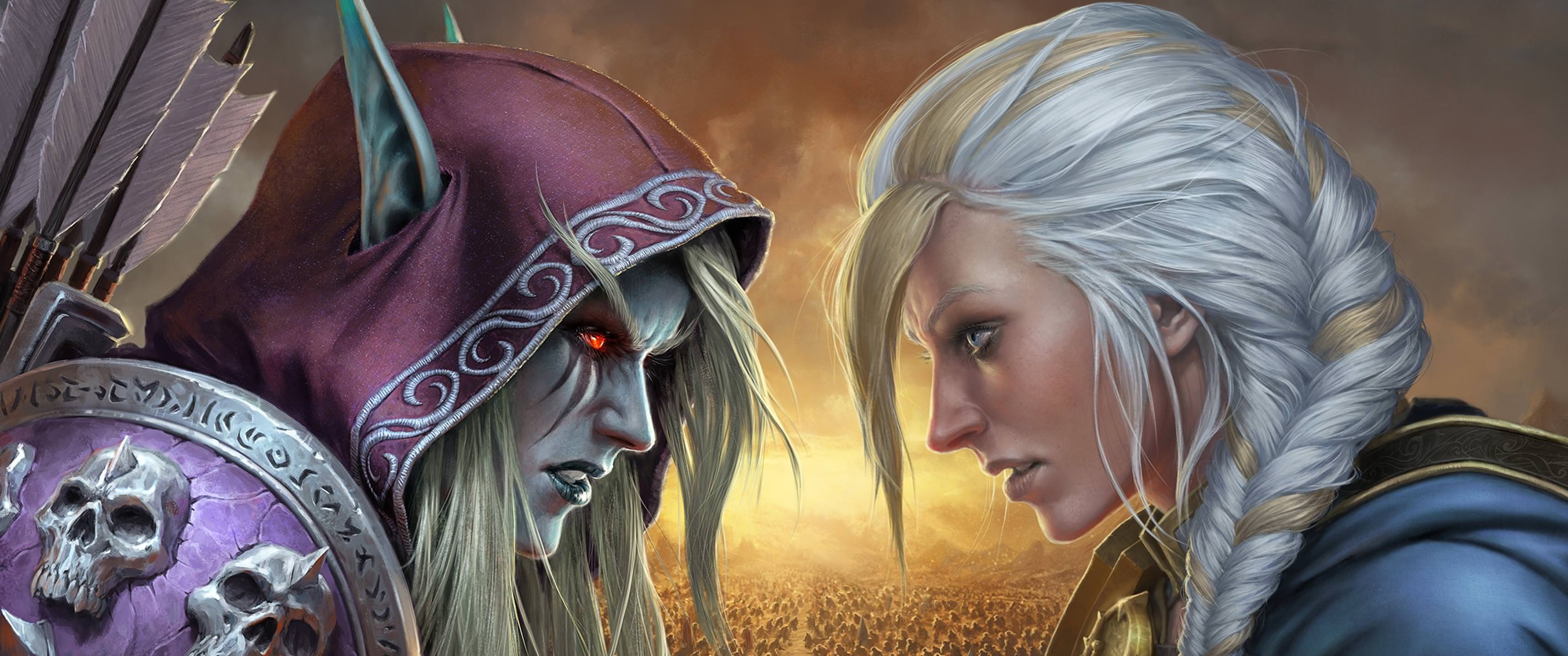 Jaina Proudmoore, BFA wallpaper edit, Iconic leaders, Fascinating composition, 3440x1440 Dual Screen Desktop