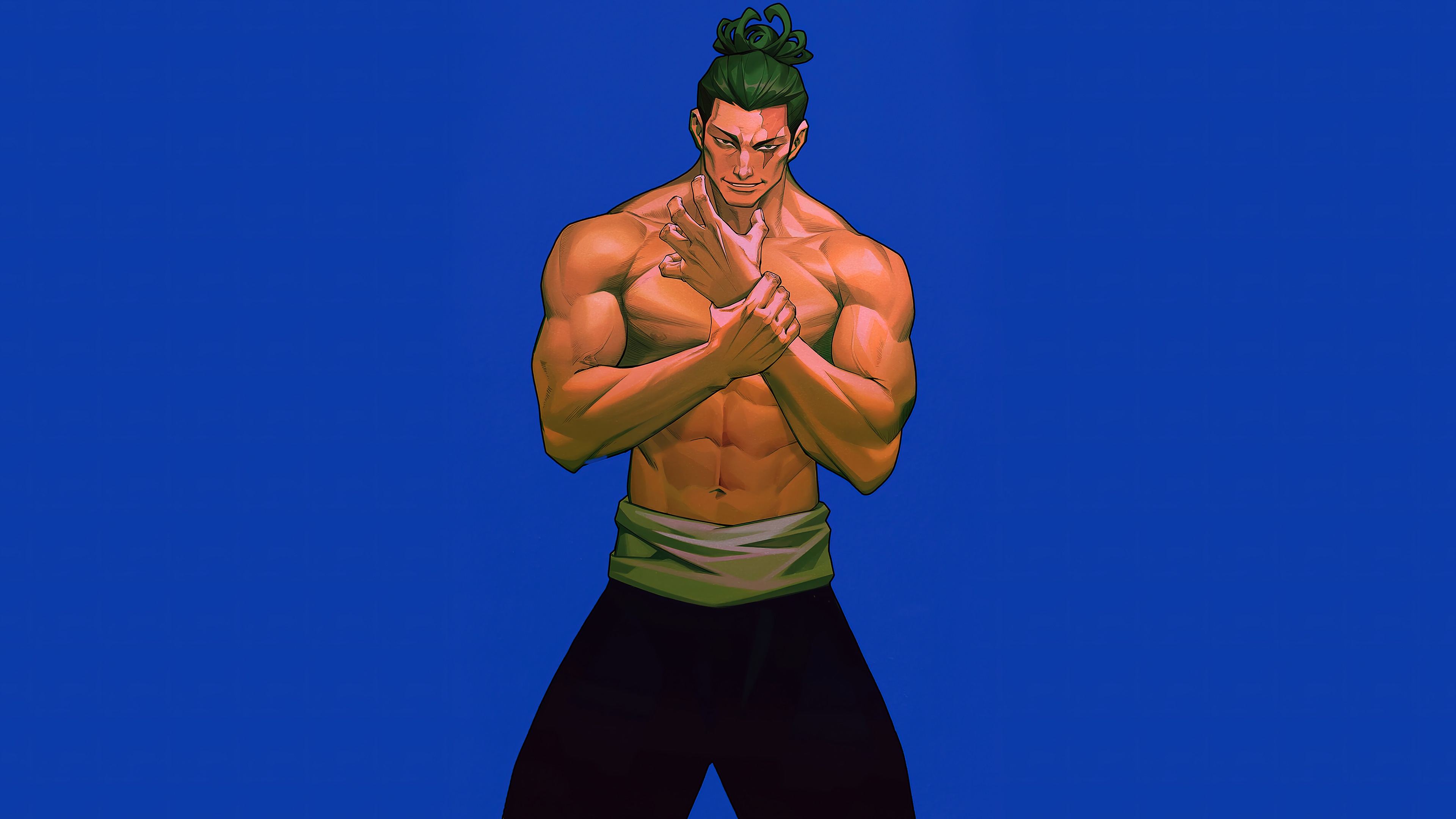 Todo, Clapping hands stance, Solid blue background, 4K Desktop wallpaper