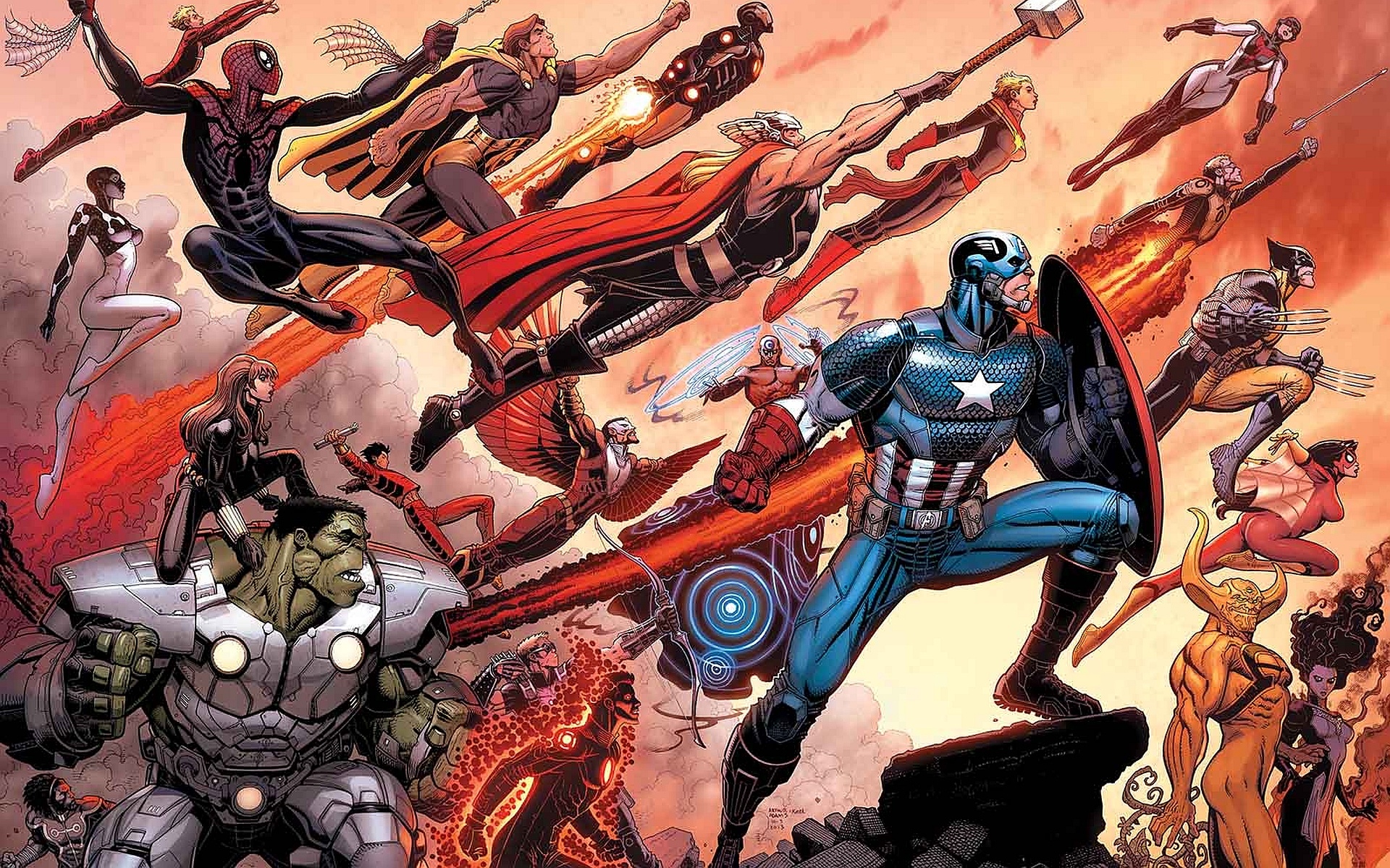 Captain America, Armored Hulk, Thor, Spider-Man, Marvel Avengers lineup, HD Desktop wallpaper