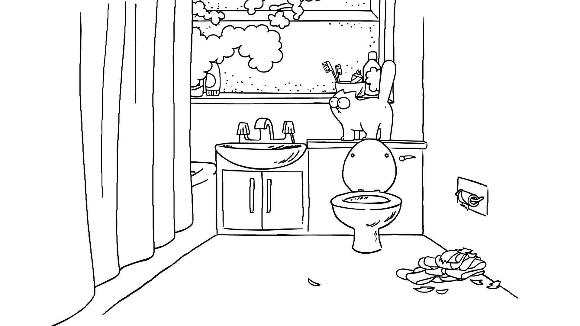 Simon's cat, Bathroom havoc, Cat's misadventures, 1920x1080 Full HD Desktop