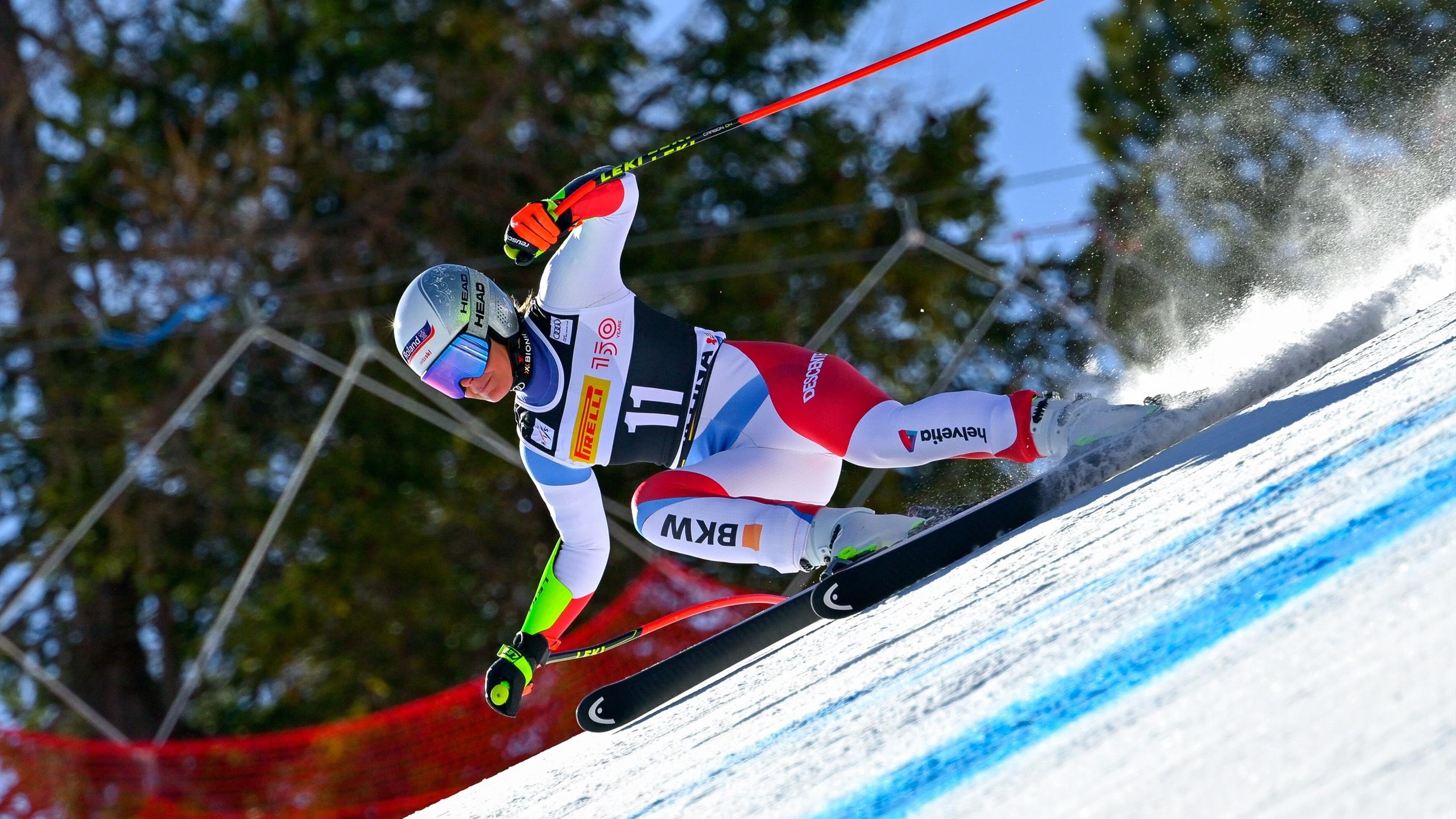 Corinne Suter, Good form winning, Downhill race beijing, Olympics eurosport, 2560x1440 HD Desktop