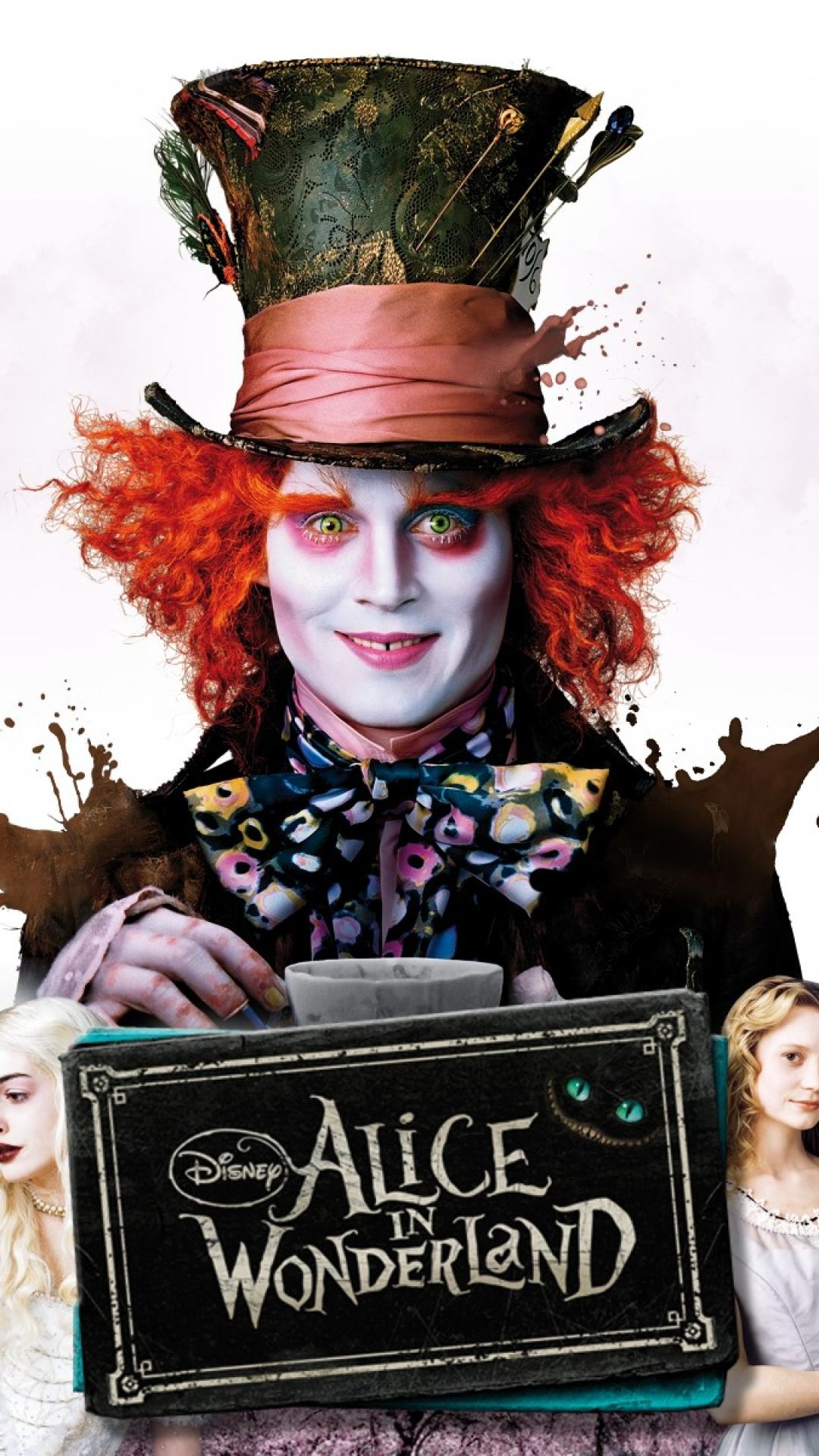 Wonderland, Mad Hatter, Mia Wasikowska, Wallpaper, 1080x1920 Full HD Phone