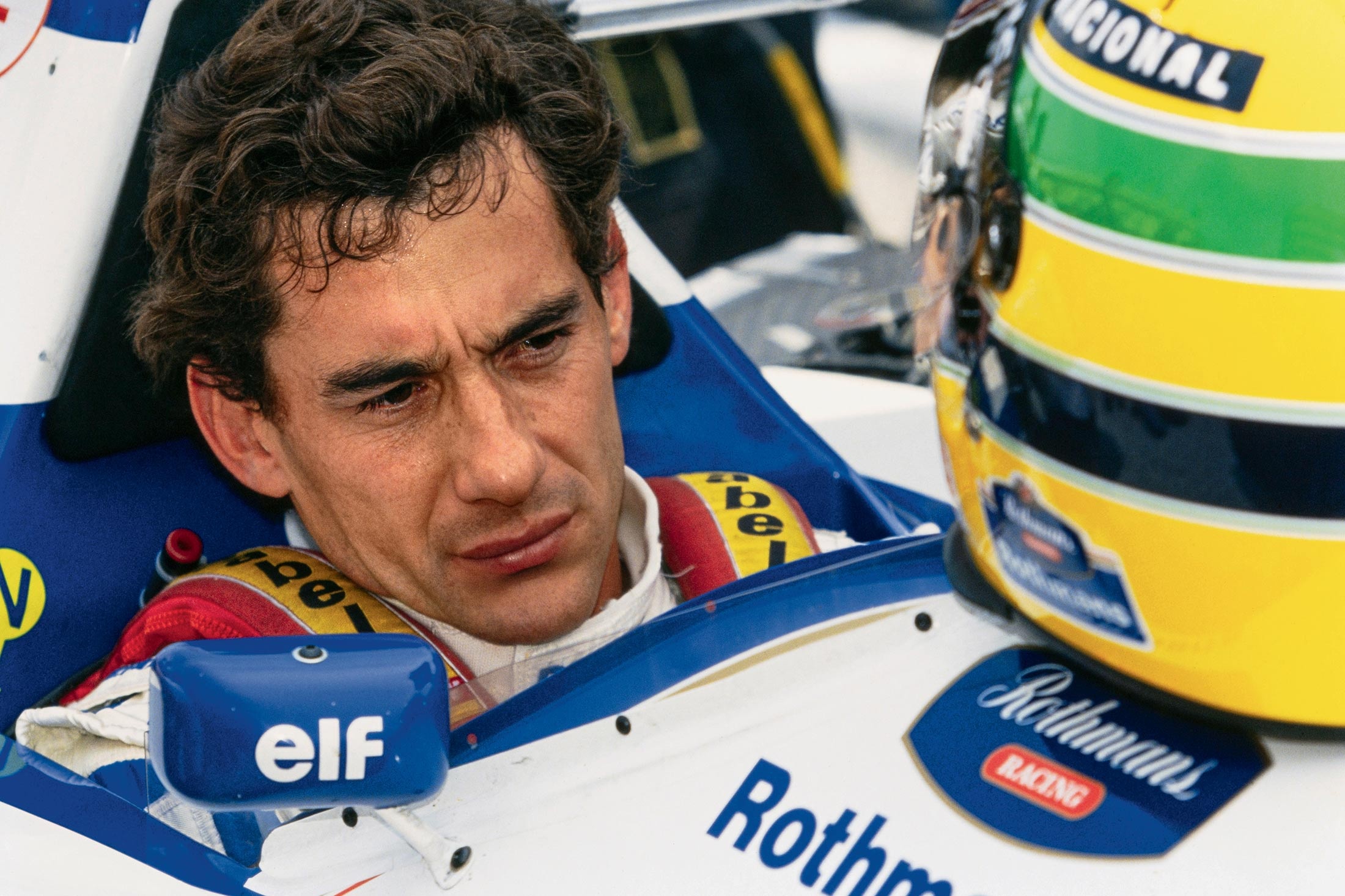 Ayrton Senna, Rothmans Williams FW16 cockpit, Nacional racing helmet, HD Desktop wallpaper