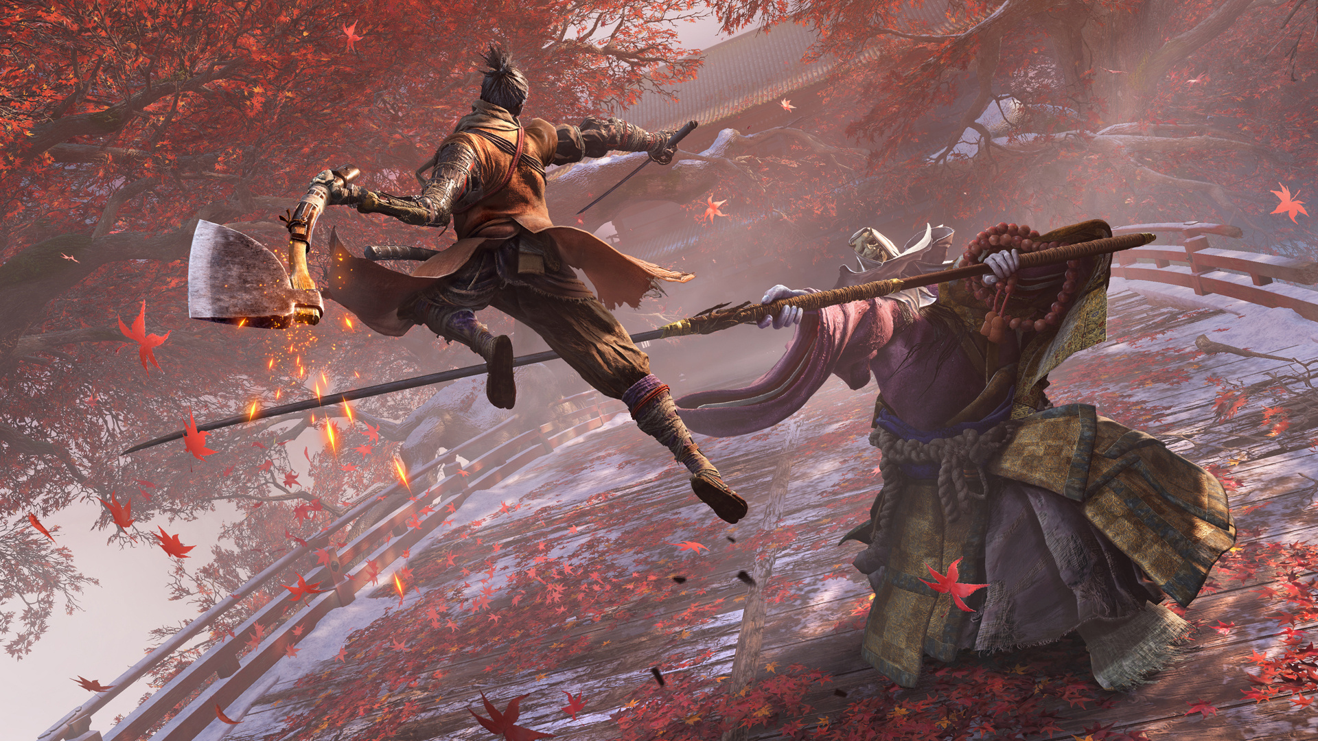Sekiro, Corrupted Monk, Loaded Axe, Fountainhead Palace bridge, Full HD Desktop wallpaper