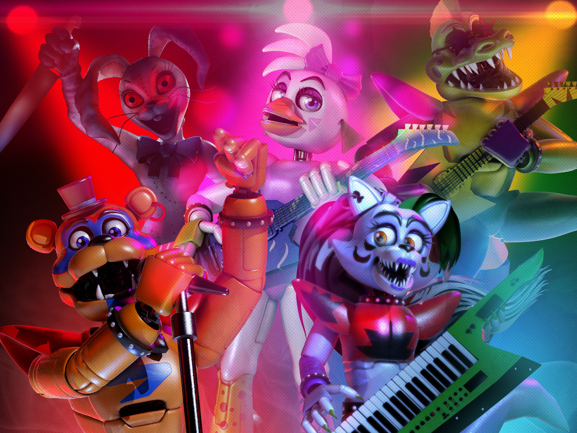 Glamrock Freddy, Roxanne Wolf, Glamrock Chica, Montgomery Gator, Vanny, HD Desktop wallpaper
