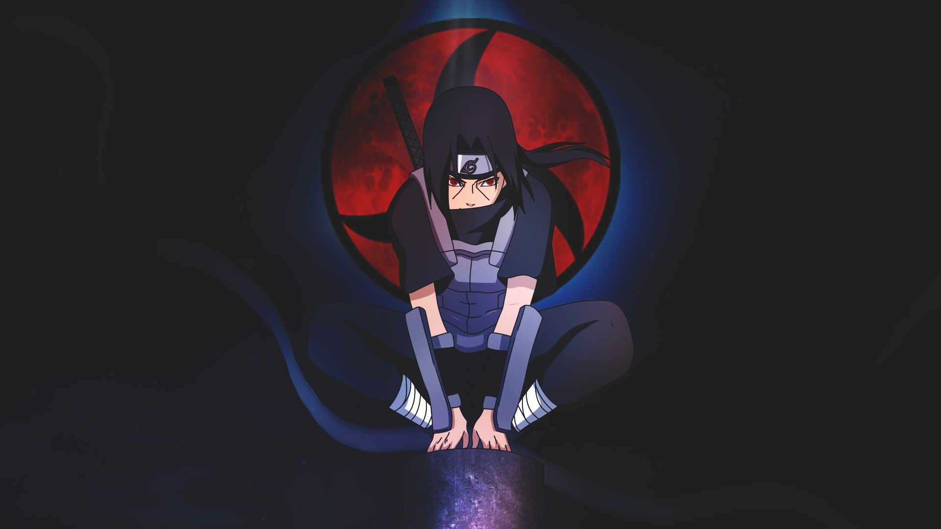 Anbu Itachi Uchiha, Mangekyo Sharingan, Blood moon, Full HD Desktop wallpaper