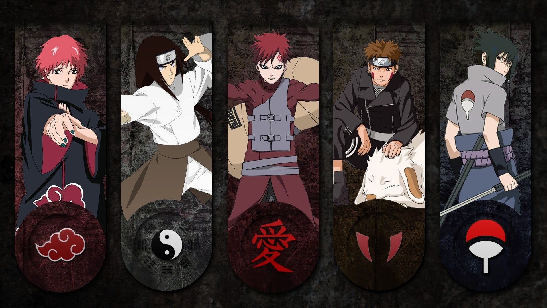 Sasuke Uchiha, Gaara, Sasori, Neji Hyuga, Kiba Inuzuka, Full HD Desktop wallpaper