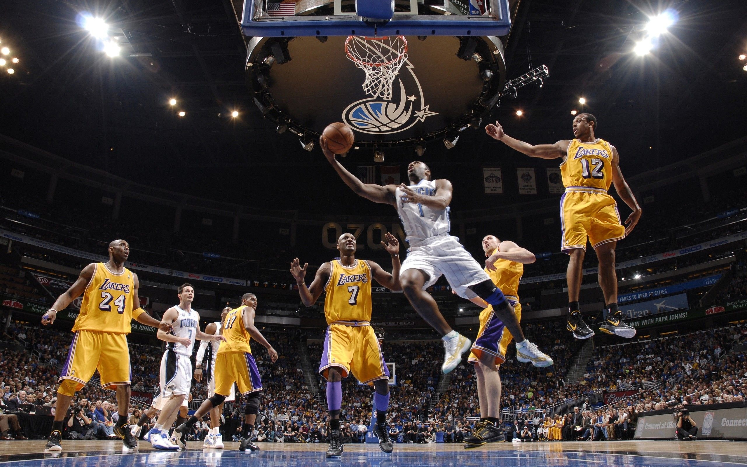 Kobe Bryant, Los Angeles Lakers, Orlando Magic, NBA basketball hoop, HD Desktop wallpaper