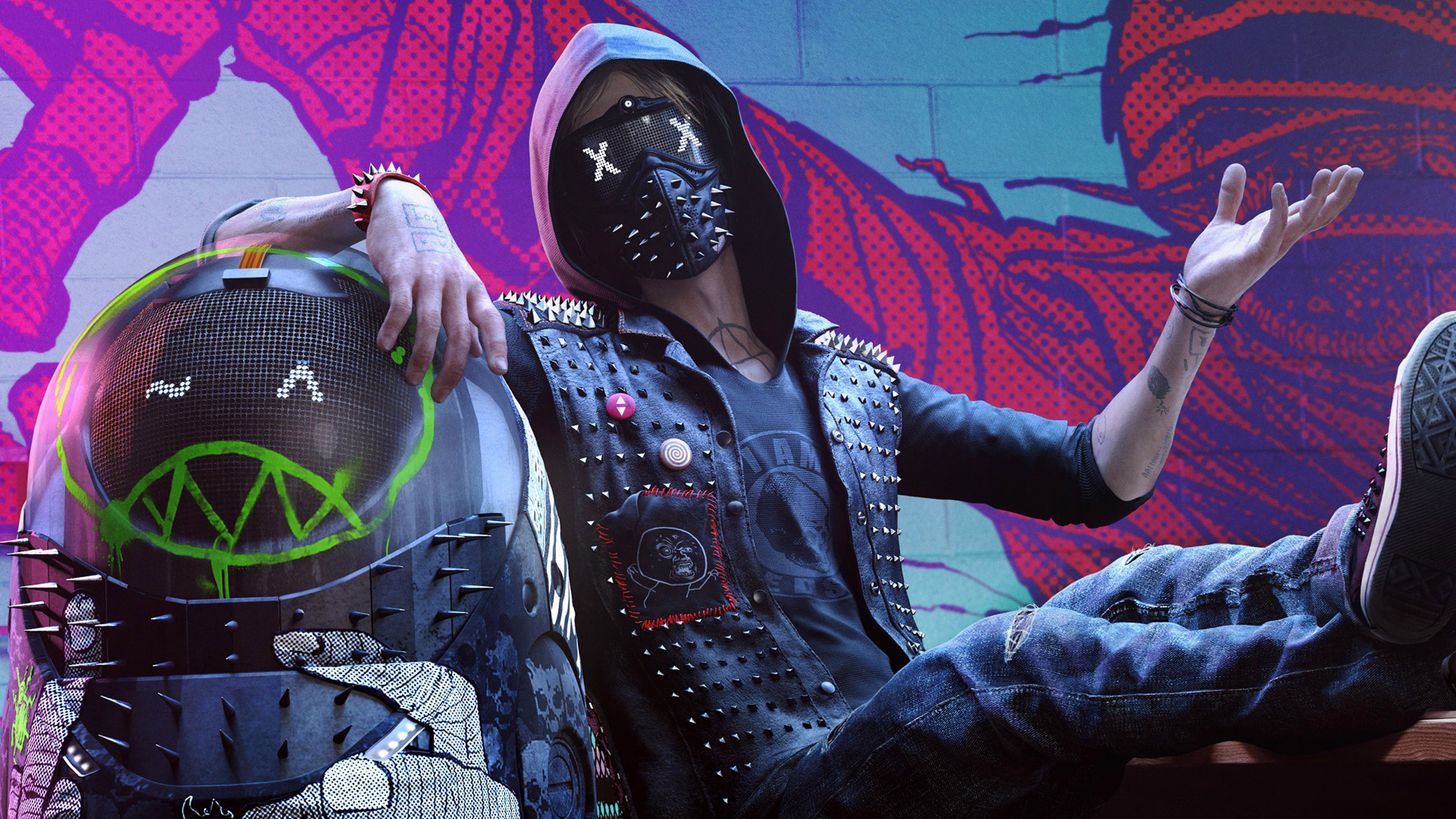 Wrench Watch Dogs 2, Wrench Jr., LED emoji face mask, HD Desktop wallpaper