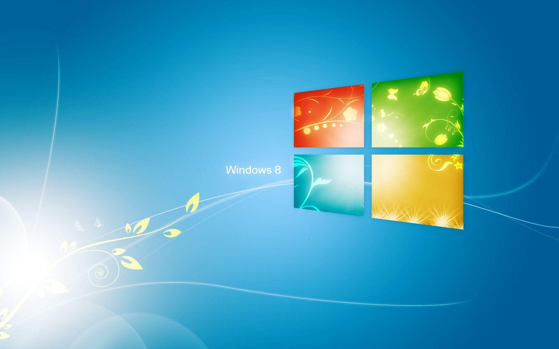 Windows 8, floral Windows logo, blue light swirls, HD Desktop wallpaper