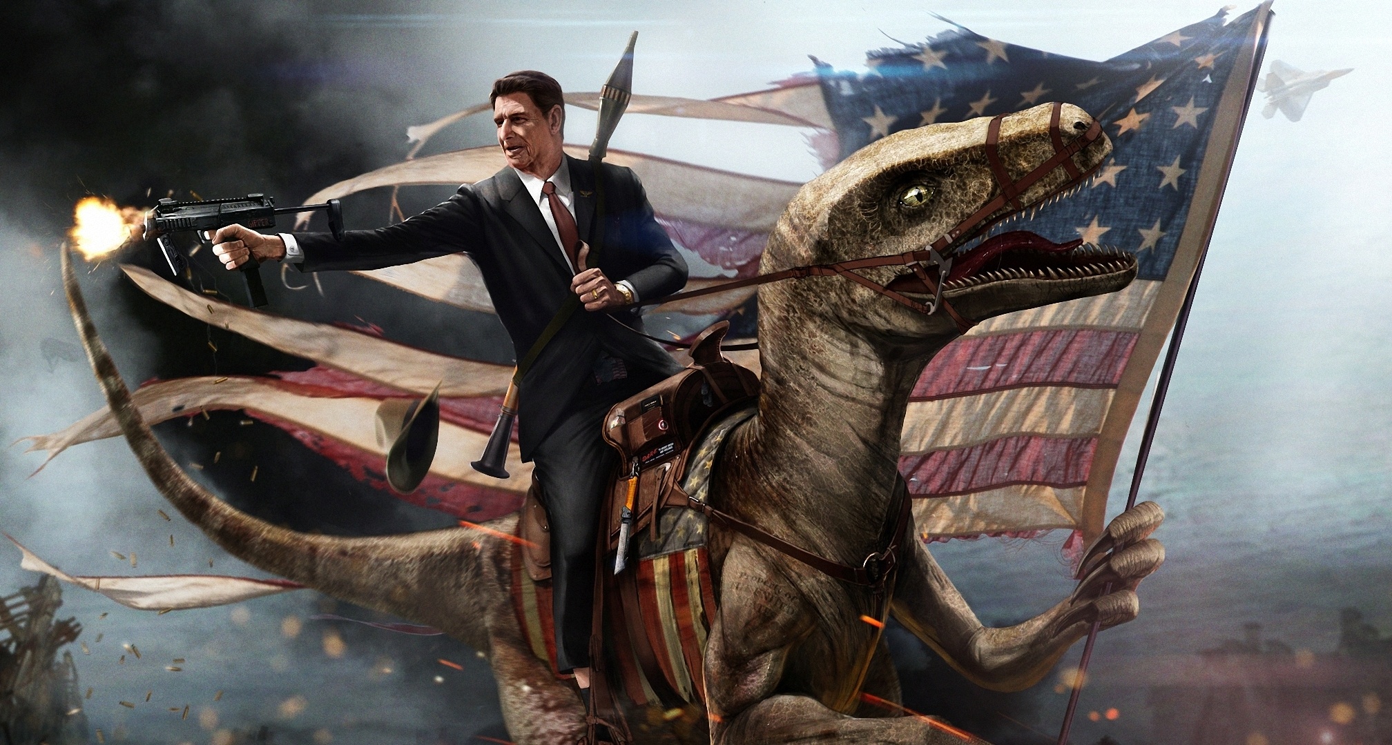 Ronald Reagan, Velociraptor Wallpaper, 2020x1080 HD Desktop