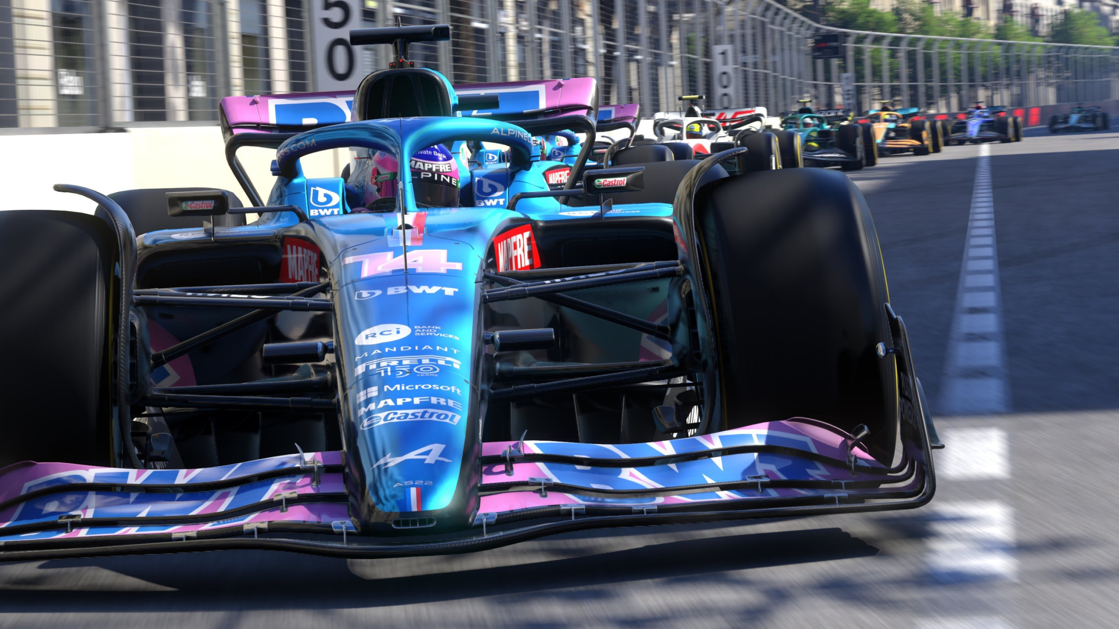 Alpine A522 Formula One car, F1 22 video game, Formula One street circuit, 4K Desktop wallpaper