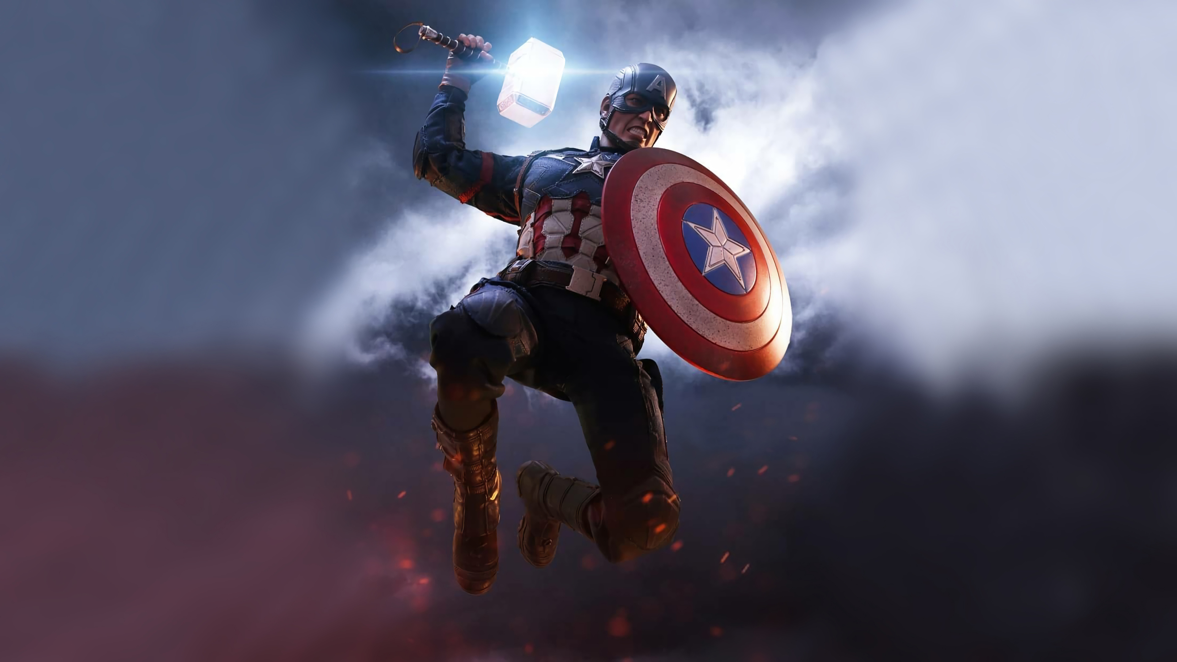 Captain America, Captain America's shield, Mjolnir, 4K Desktop wallpaper