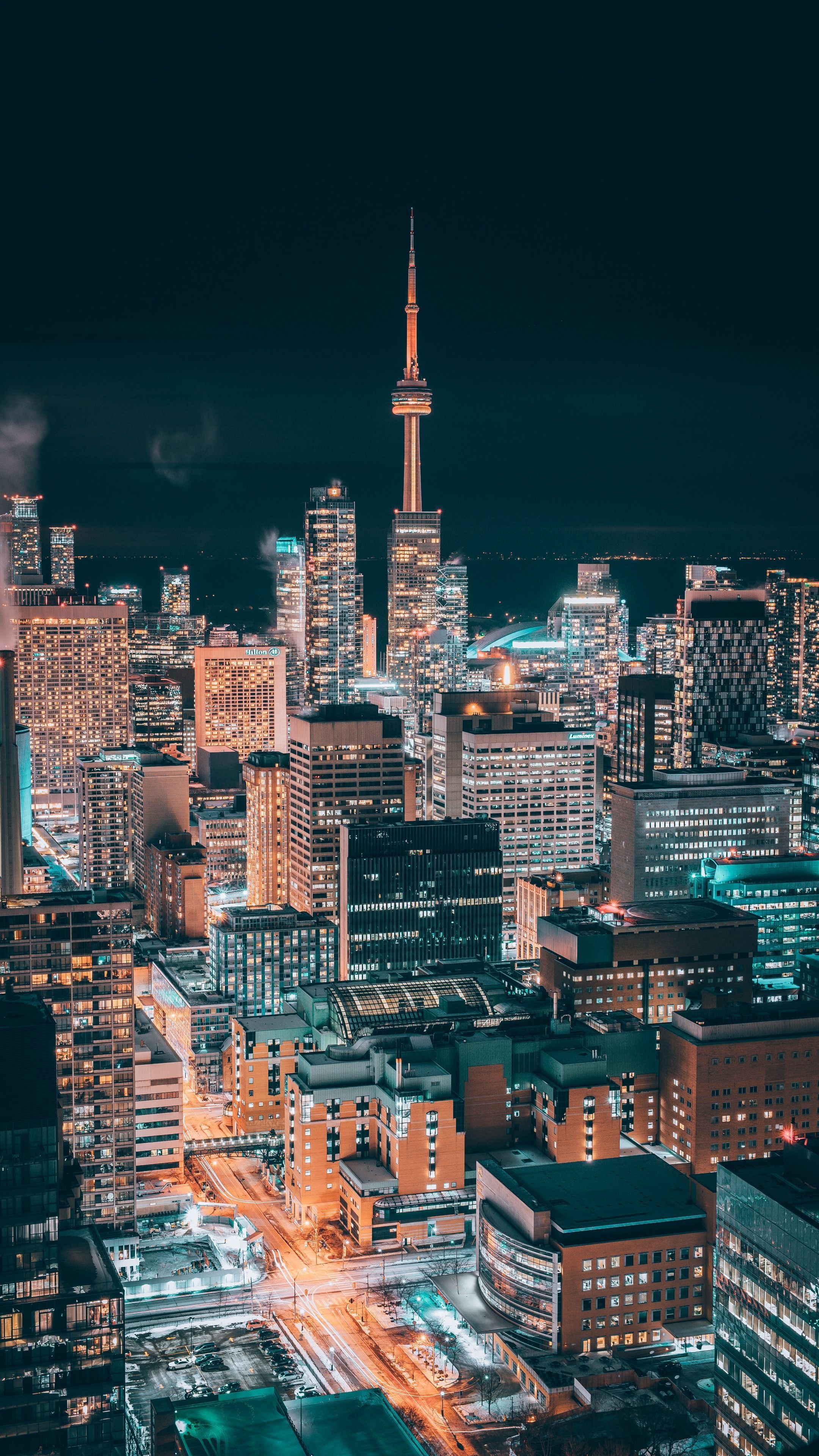 Toronto Skyline at Night, Nighttime beauty, Stunning wallpaper, Moonlit cityscape, 2160x3840 4K Phone