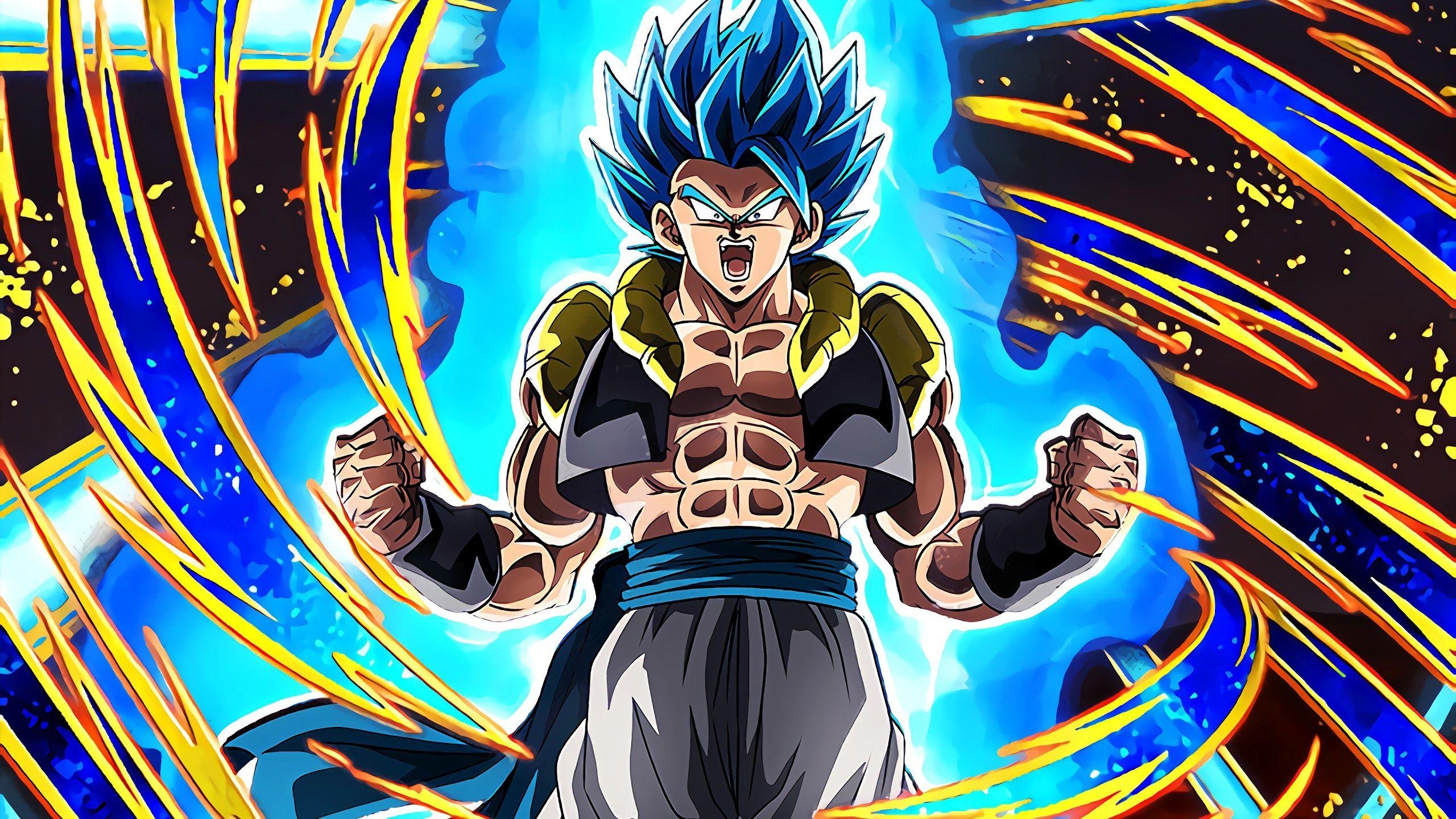 Super Saiyan Blue Gogeta, Glowing blue energy aura, Golden energy slash effects, HD Desktop wallpaper