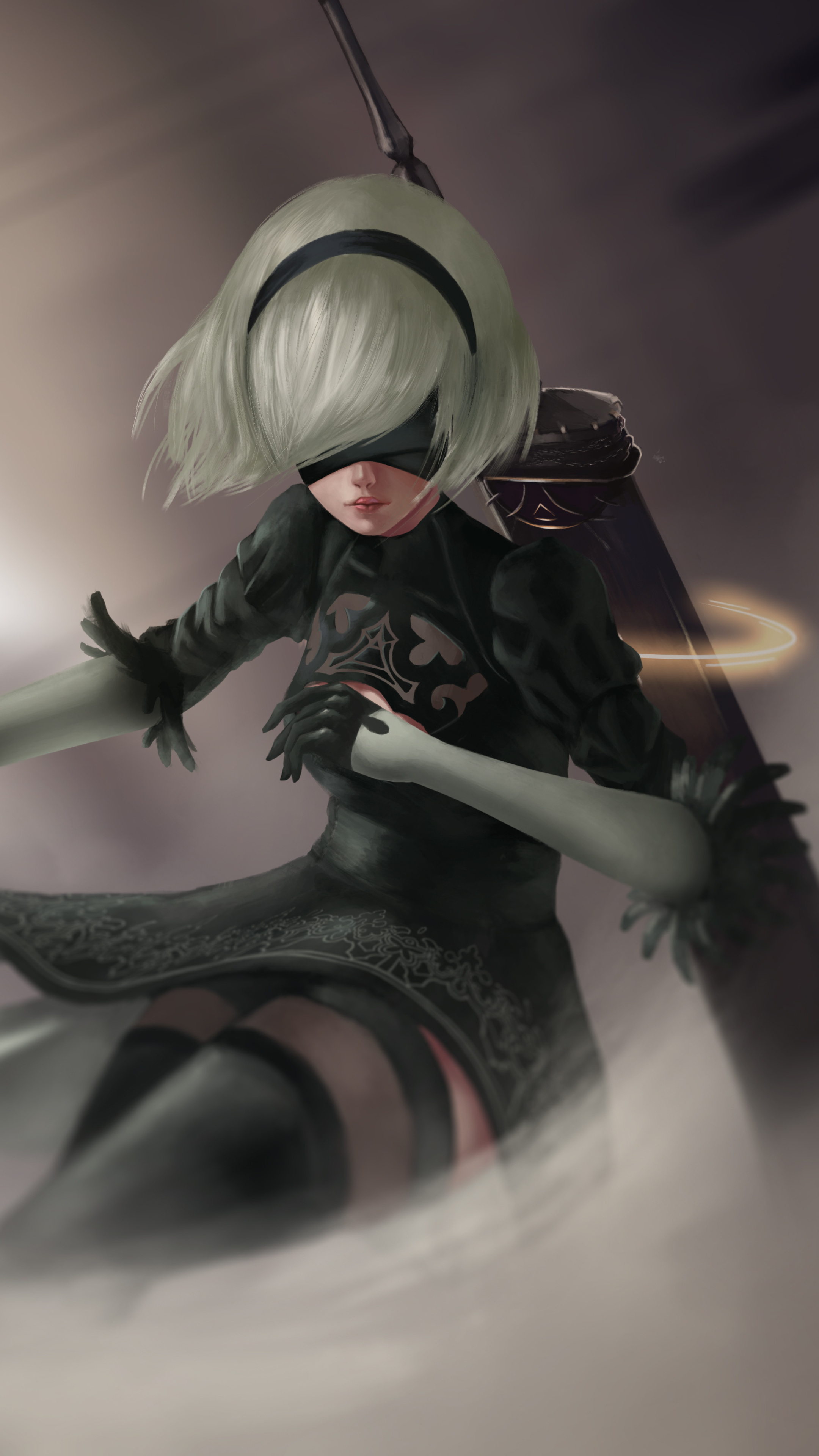 2B, Virtuous Contract sword, NieR: Automata, 4K Phone wallpaper