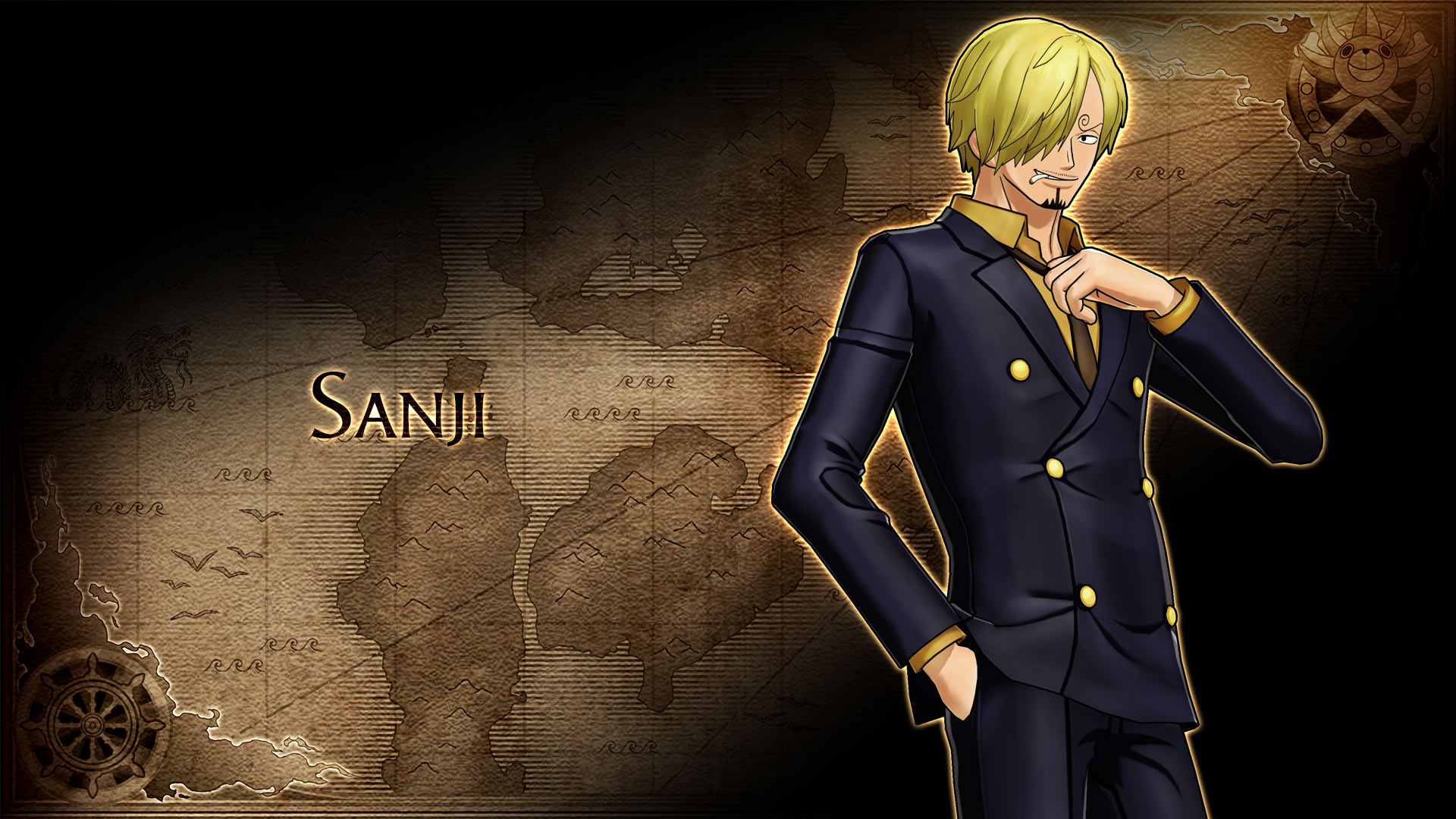 Vinsmoke Sanji, SANJI text, vintage nautical map, Full HD Desktop wallpaper