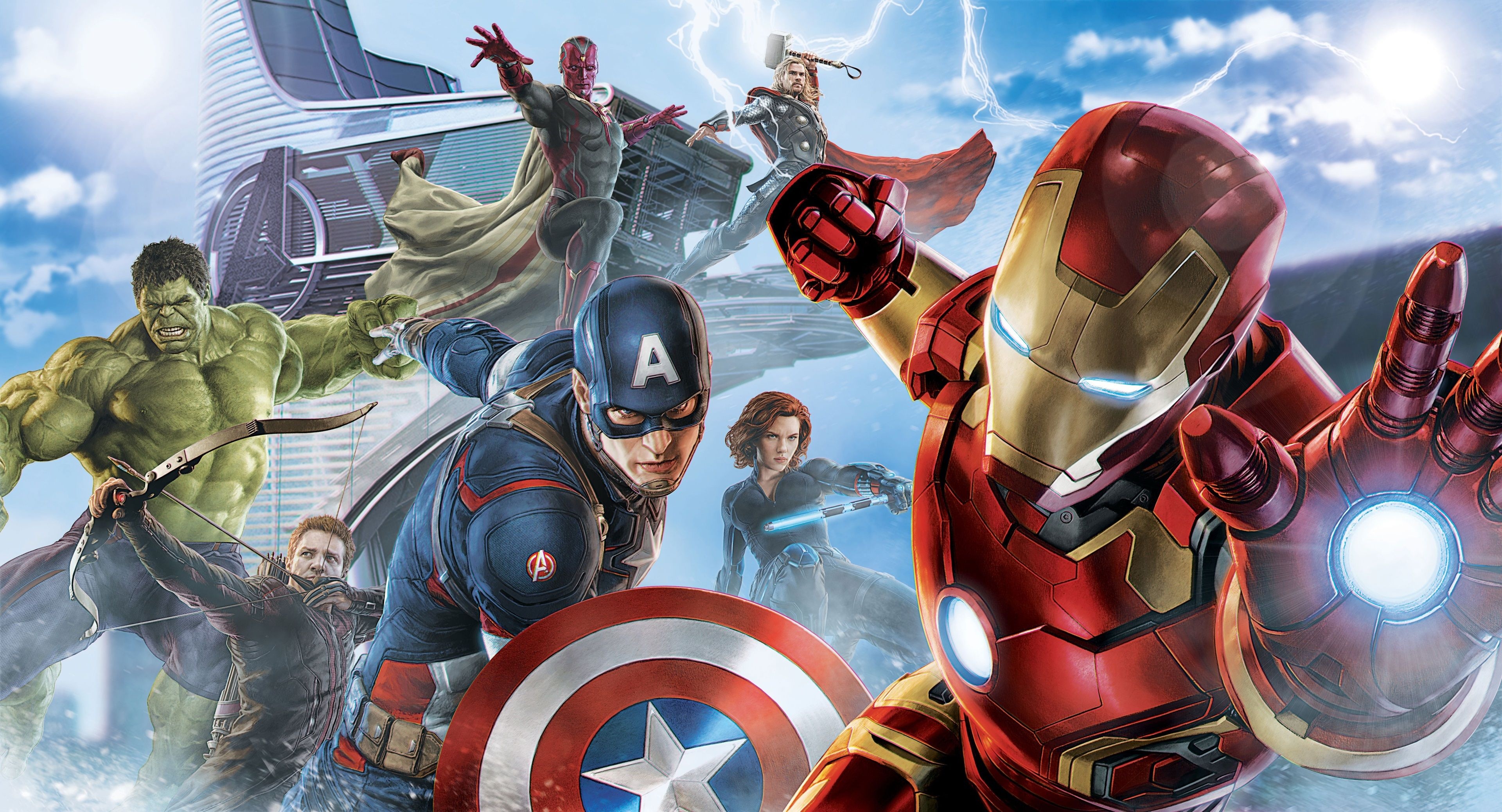 Iron Man, Captain America, Hulk, Vision, Avengers Tower, HD Desktop wallpaper