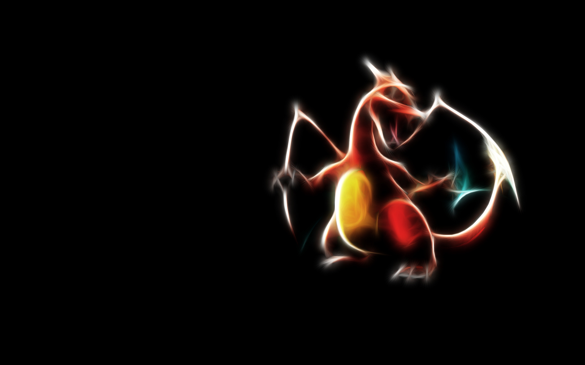 Fractal Charizard, Pokémon franchise, Minimalist black background, HD Desktop wallpaper