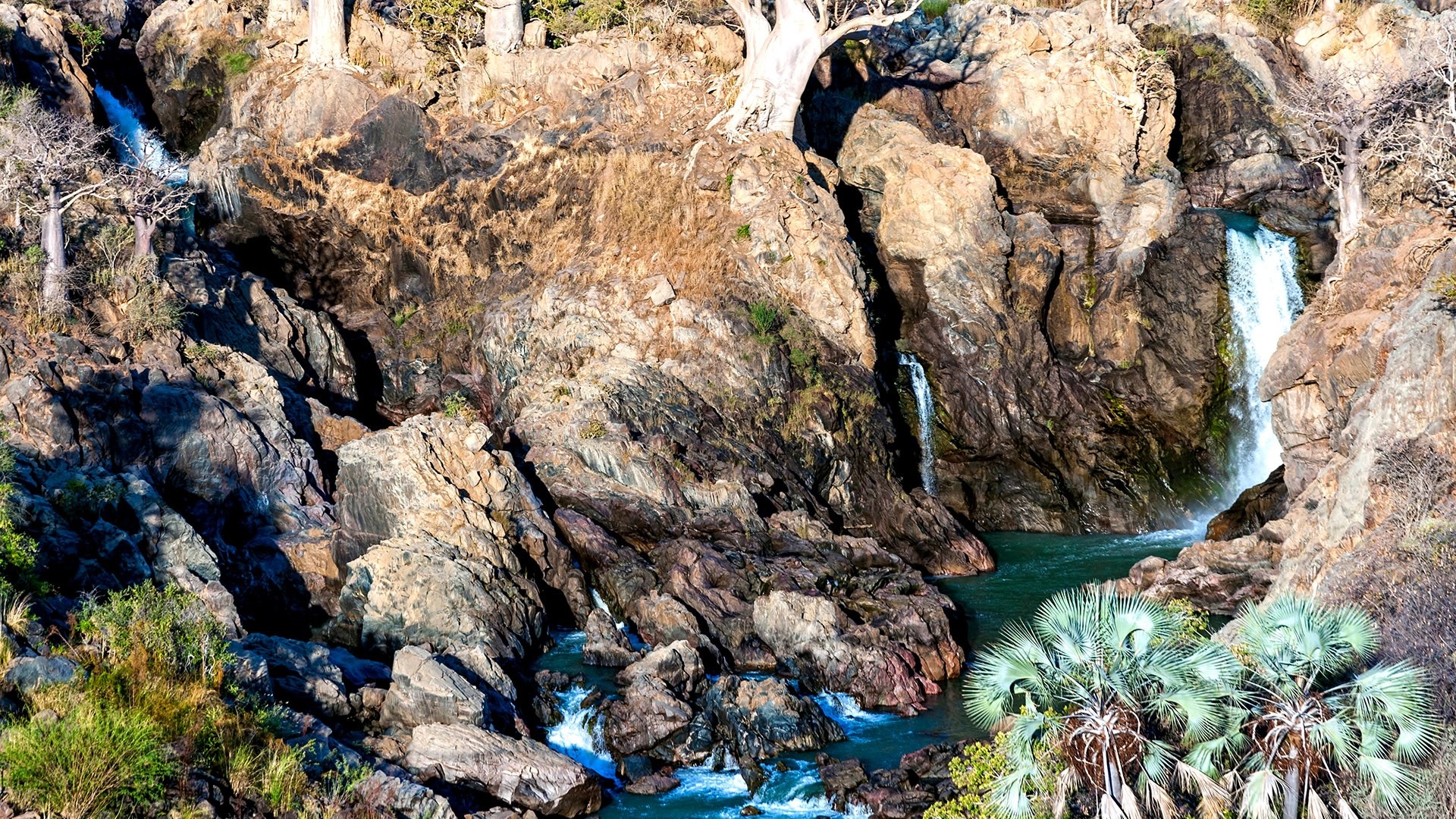 Waterfall wonder, Natural boundary, Namibian-Angolan junction, Majestic scenery, 1920x1080 Full HD Desktop