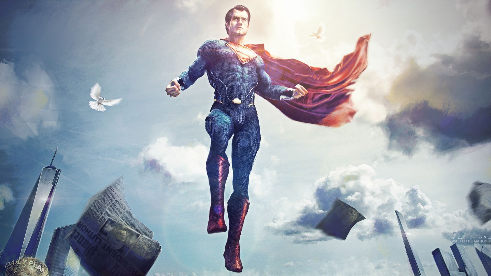 Superman, Daily Planet newspaper, Flying white dove, Full HD Desktop wallpaper