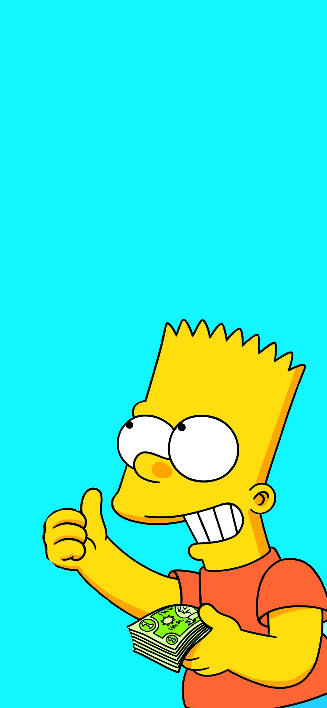 Bart Simpson, Stack of cash bills, Cyan backdrop, HD Phone wallpaper