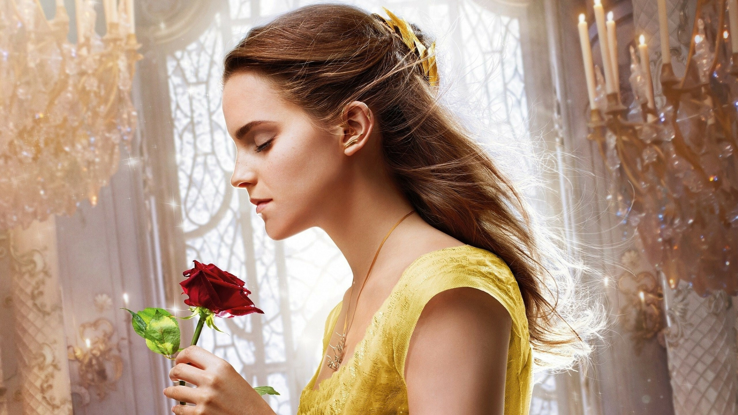 Emma Watson, Rose in profile, Imac 27 inch, Captivating beauty, 2560x1440 HD Desktop