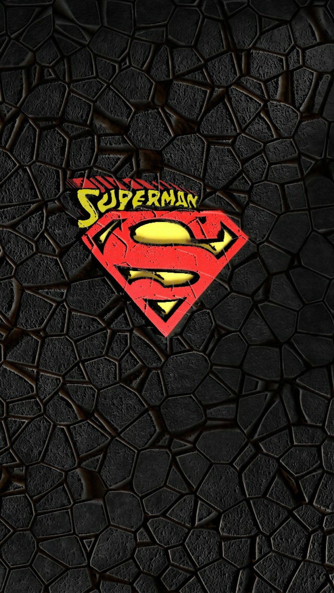 Superman S-shield emblem, SUPERMAN text, cracked black stone, HD Phone wallpaper