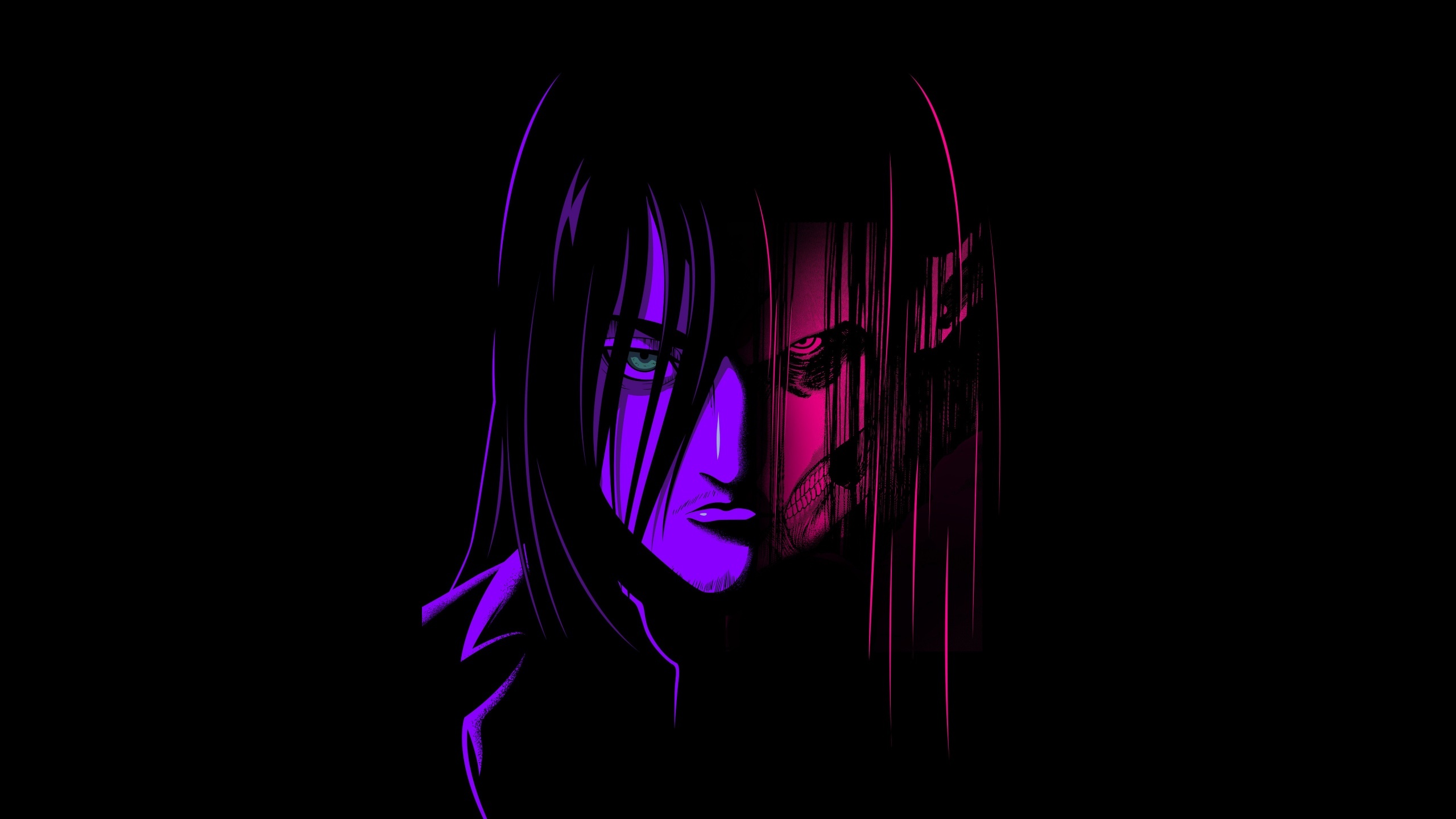 Eren Yeager, Attack Titan, purple and magenta lighting, HD Desktop wallpaper