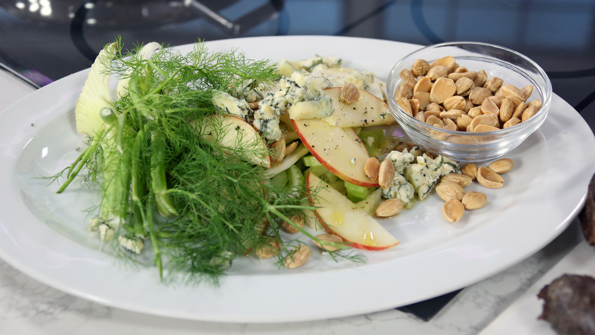 Dragon's breath salad, Blue cheese and almonds, Crunchy celery, Sweet-tart apple, 1920x1080 Full HD Desktop